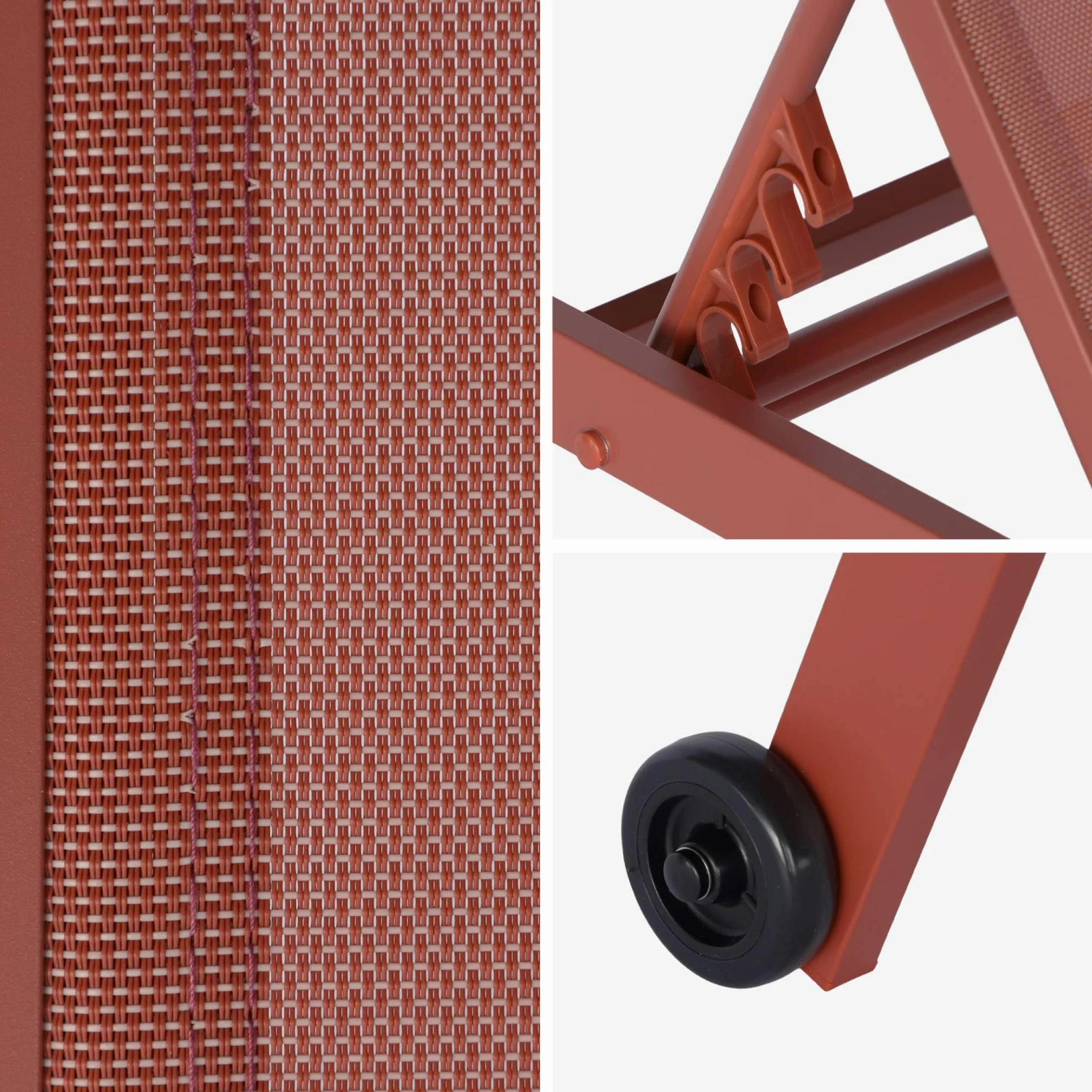 Set 2 lettini prendisole in alluminio e textilene multiposizione Terracotta - 191x55x94 cm