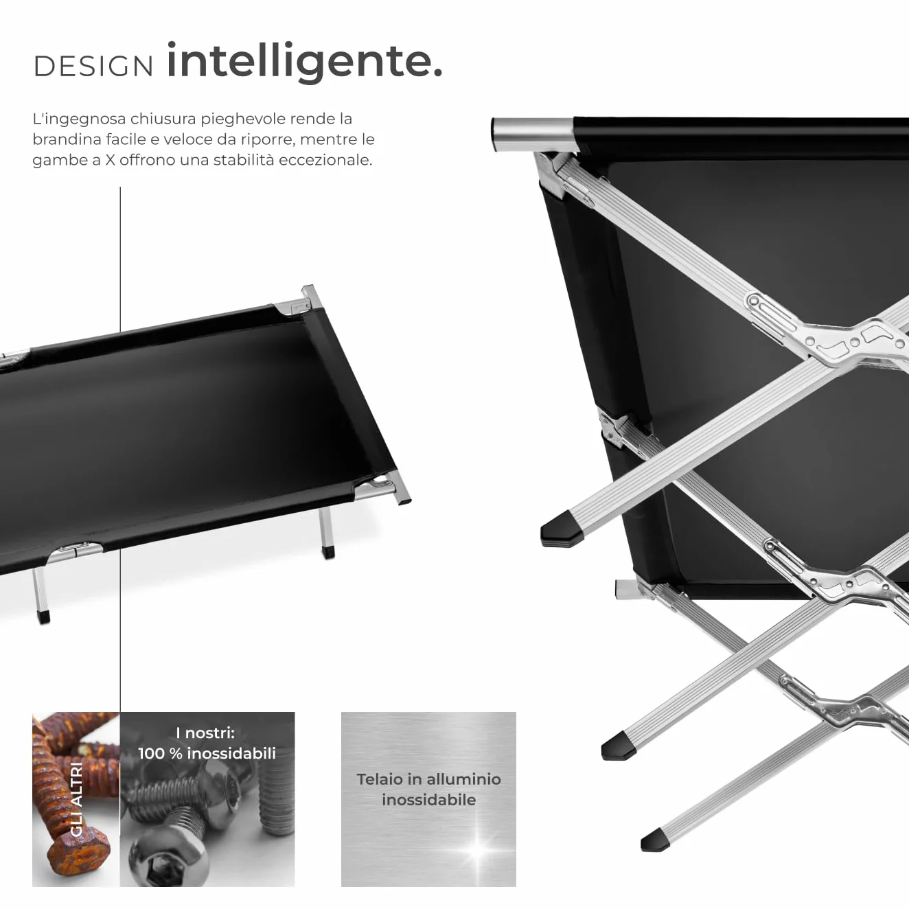 Tectake Lettino da Campeggio in Alluminio Pieghevole Portatile con Borsa, Portata 150 kg, Nero