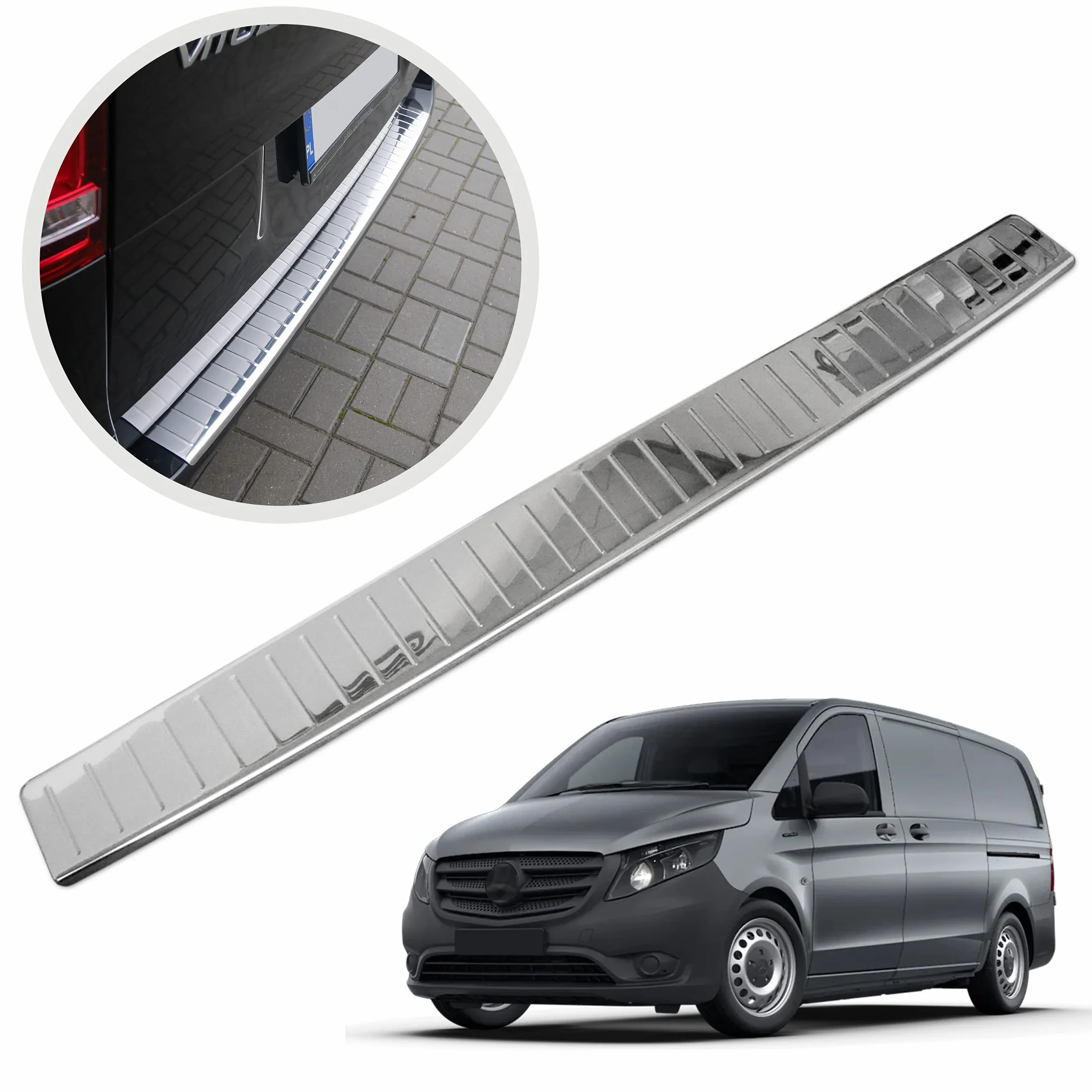 Chromemaster | Protezione Posteriore Compatibile con Mercedes Vito Classe V W447 dal 2014- | Acciaio INOX Lucido/Cromato | Protegge la Vernice del Paraurti dai Graffi