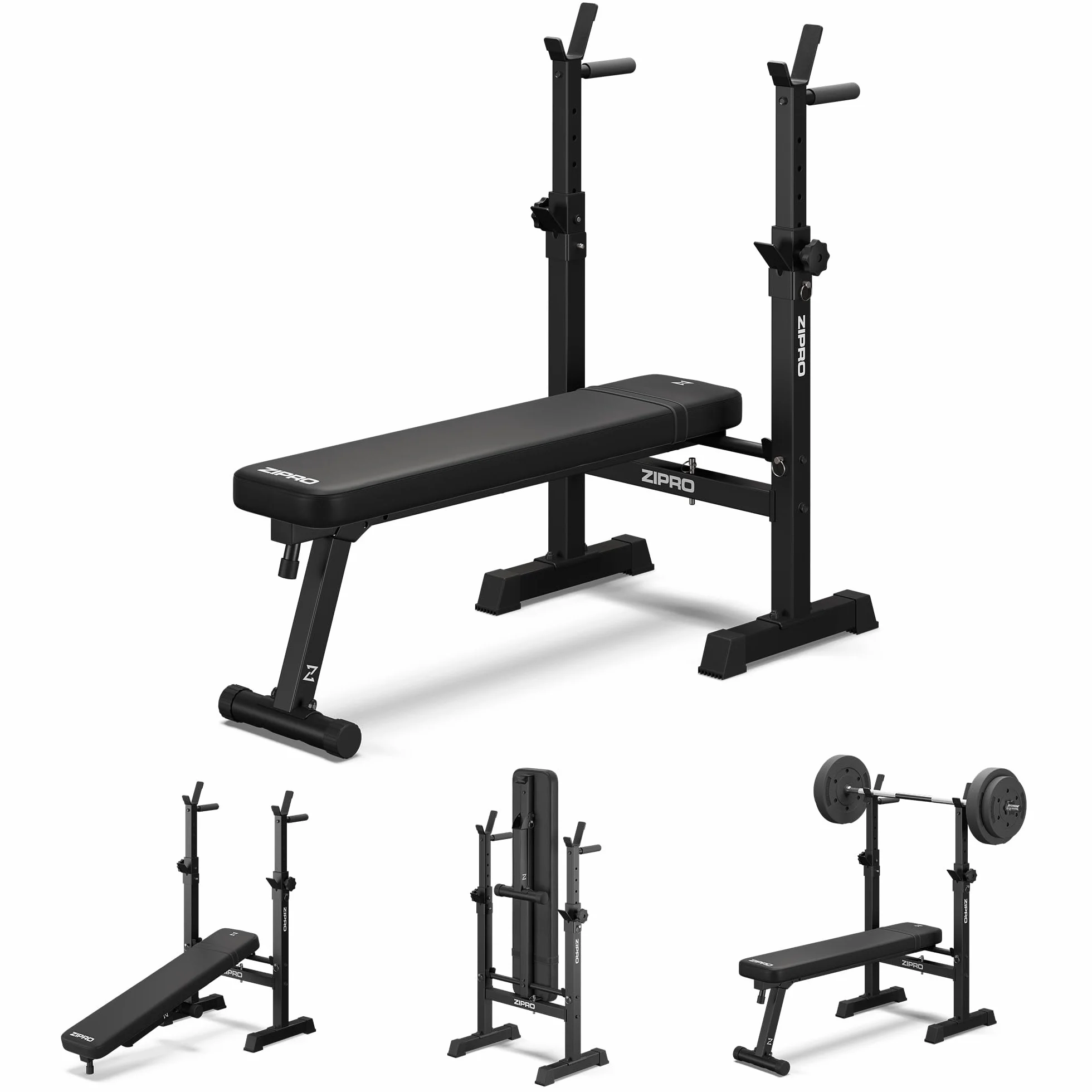 ZIPRO Panca pesi per panca piana regolabile con supporti per bilanciere panca fitness pieghevole con maniglie per push up capacità 230 kg per home gym