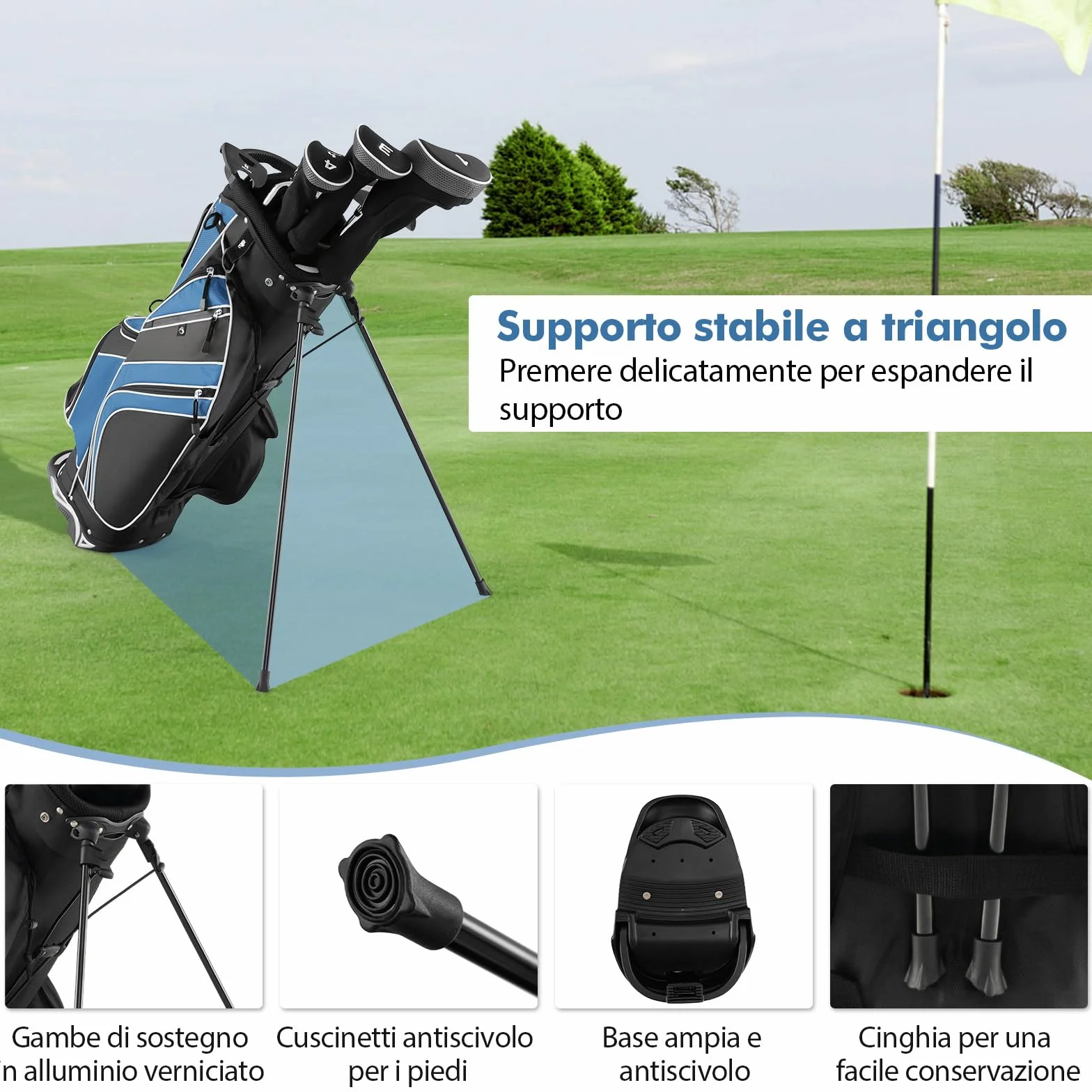 COSTWAY Borsa da Golf con Supporto, Sacca Mazze 6 Divisori, 7 Tasche Cerniera, Borsa Termica, Portaombrelli, Leggera Portatile Tracolla Blu