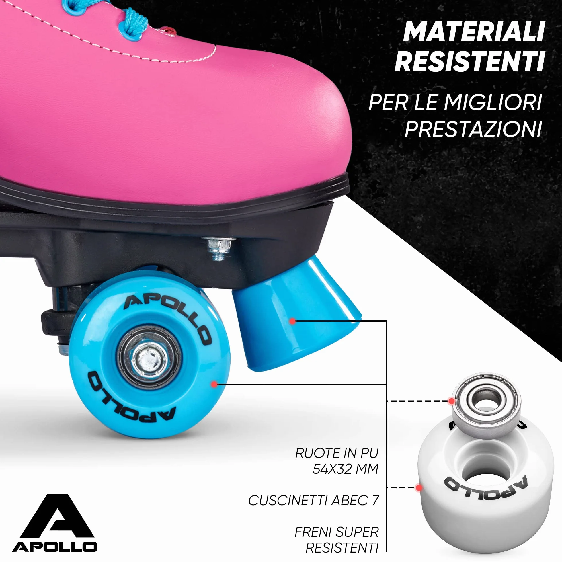 Apollo Pattini a Rotelle Super Quad X Pro | Regolabili per Bambini e Ragazzi | Taglia 31-42