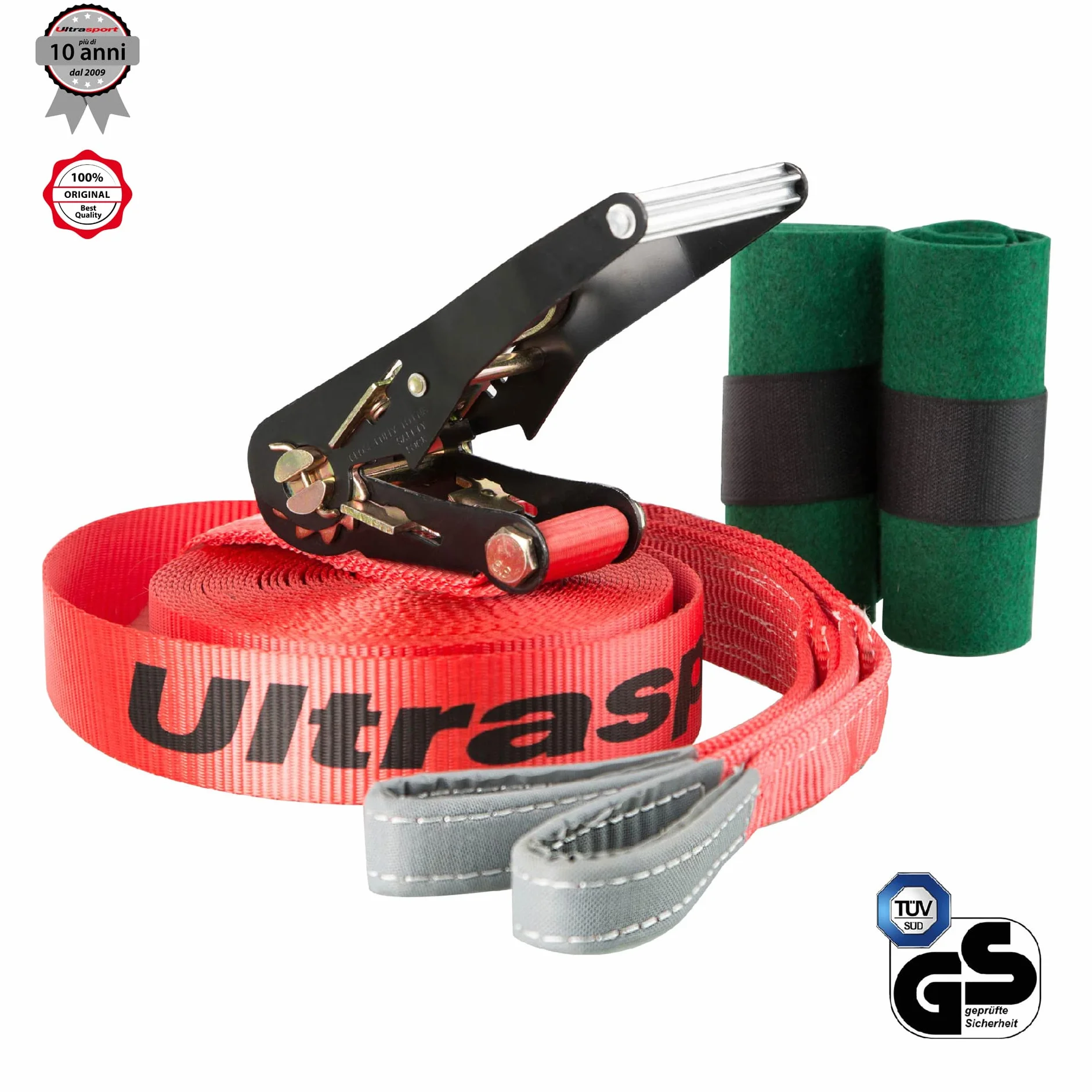 Ultrasport Slackline 15m-25m Set Completo con Cricchetto e Borsa Trasporto, Certificato TÜV GS