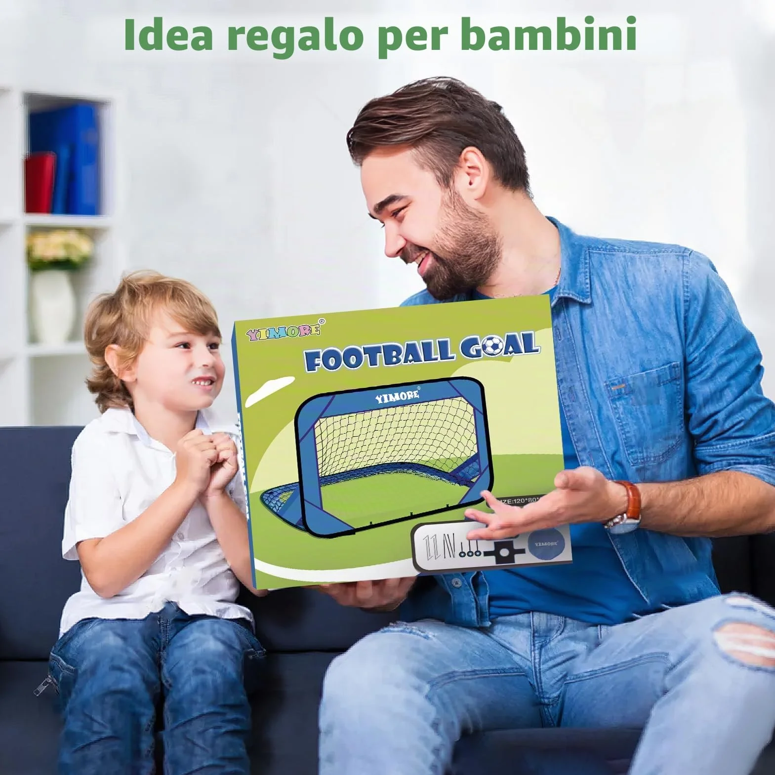 YIMORE Porta da Calcio per Bambini 120x80x80cm con Borsa a Mano 4 Modalità Interno Esterno
