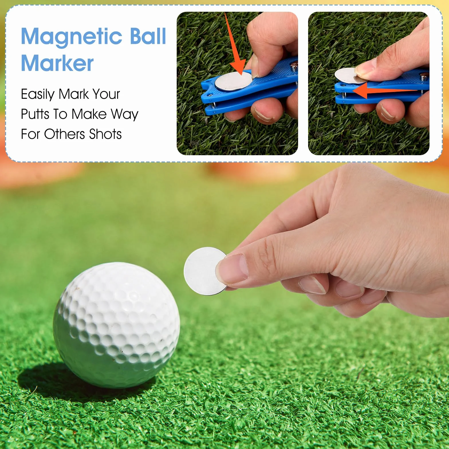 TIESOME Golf Divot Repair Tool z magnetycznym markerem, 2 sztuki, składany, stal nierdzewna