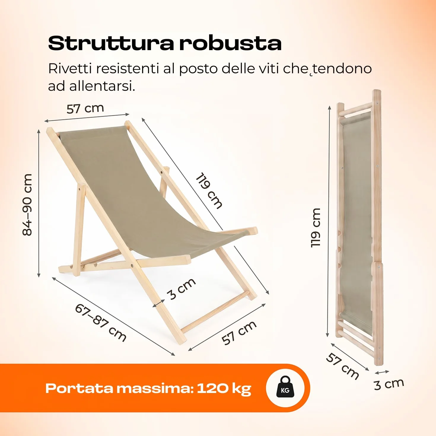 Sdraio da Giardino Pieghevole in Legno di Faggio – Lettino Prendisole da Giardino Reclinabile 3 Posizioni, Sedia Sdraio da Esterno fino a 120 kg, Sdraio da Balcone e Spiaggia, Beige