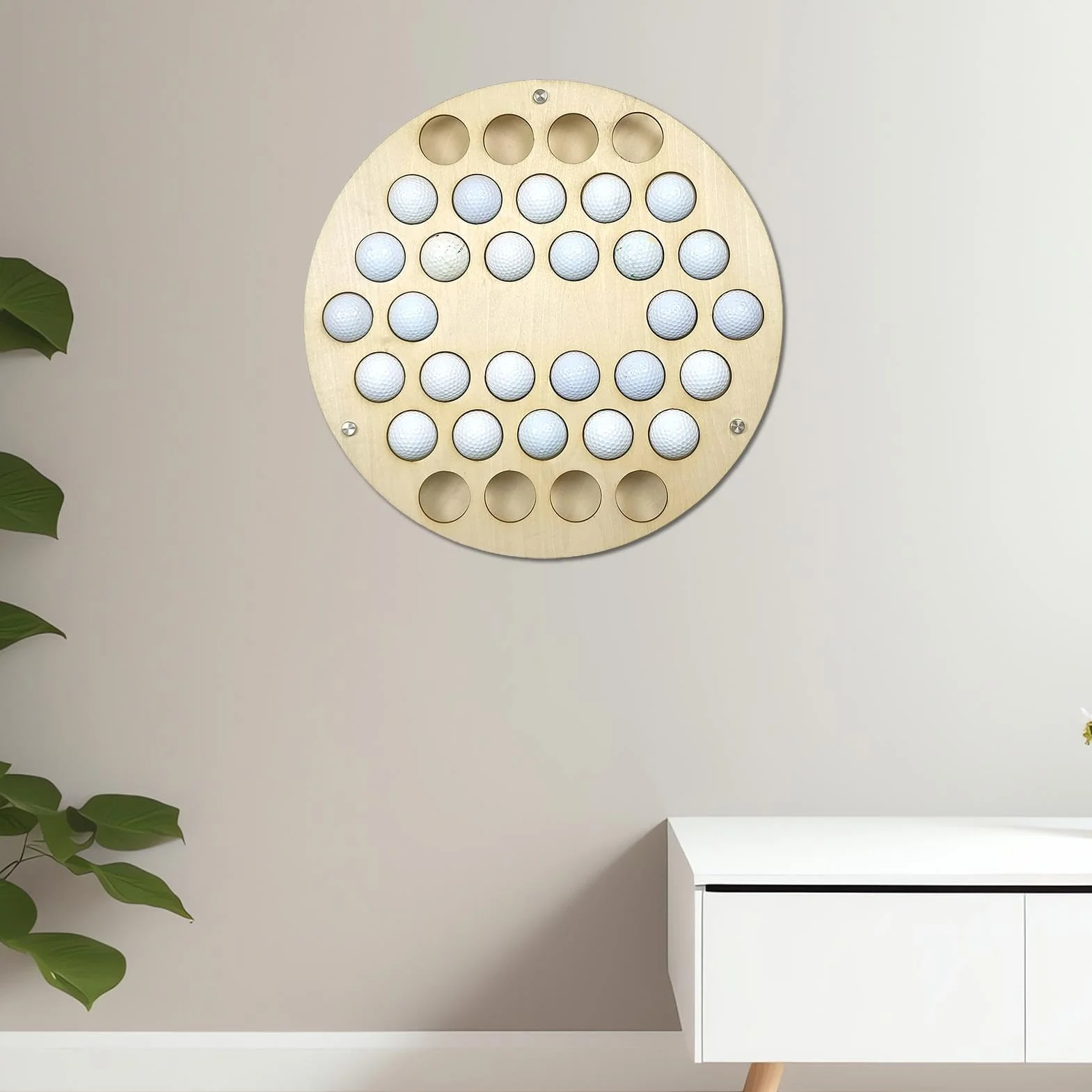 Mensola per Palline da Golf a Parete 34 Fori - Espositore in Legno per Collezione, Bar, Ufficio