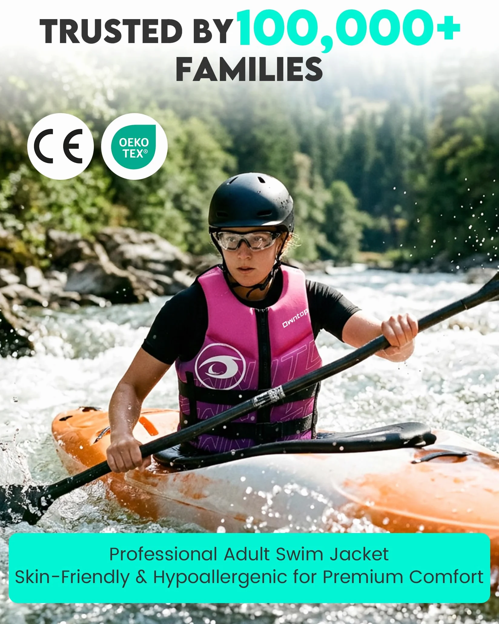 Owntop Giubbotto Galleggiante per Adulti | Aiuto al Galleggiamento in Neoprene Pieghevole con Doppie Cinghie in Vita | Gilet di Galleggiamento Leggero per Barca, Kayak, Paddle e Pesca