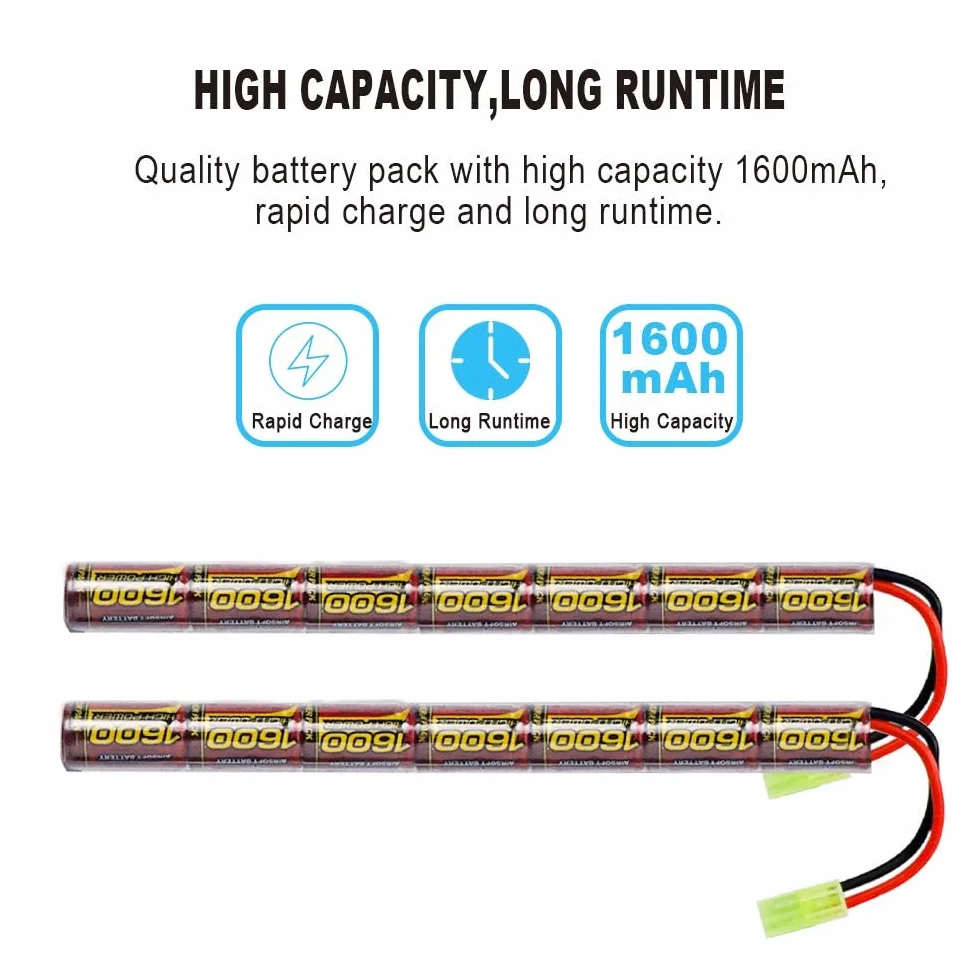 Melasta 8.4V 1600mAh NiMH Airsoft Batteria Mini Tamiya Connettore 2 Pezzi per AK47 MP5K RPK PKM