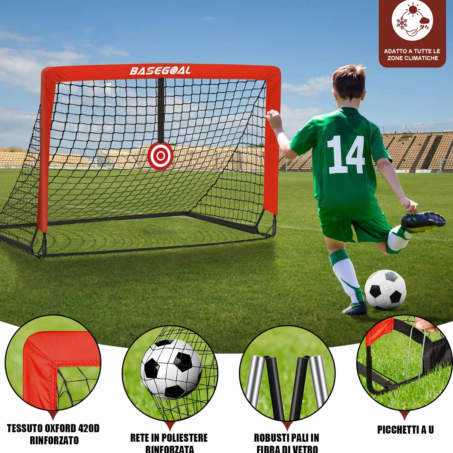 Porta da Calcio 150x120cm con Aste in Fibra di Vetro e Reti per Giardino