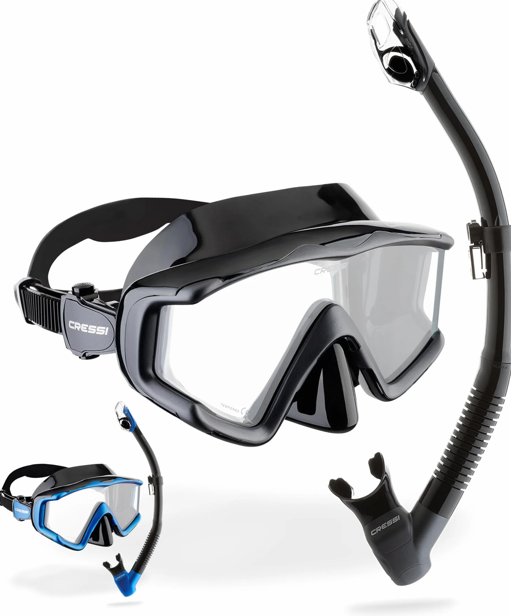CRESSI Liberty Triside Epsilon Dry Combo Set Maschera Snorkel per Snorkeling Immersioni