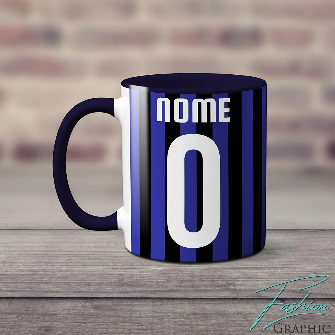 Personalizzata Tazza in Ceramica Tifosi Ultras Squadra Mug con Nome e Numero Nerazzurro Blu
