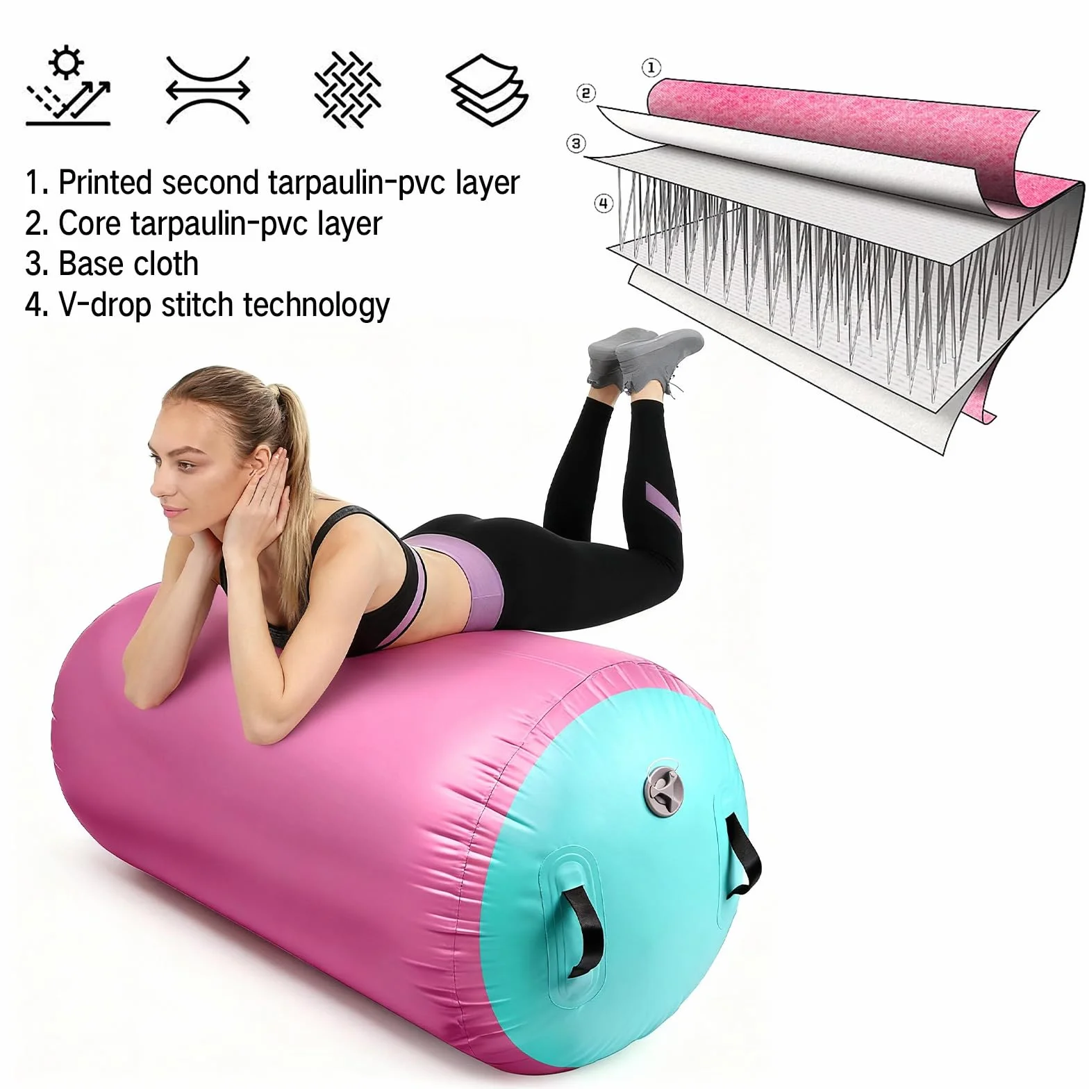 Diealles Shine Air Roll, 100x60cm Rullo ad Aria Gonfiabile Rotondo, Rotolo Gonfiabile con Pompa Elettrica e Borsa per il Trasporto, Air Barrel Gymnastics Roller per Allenamento Fitness Yoga