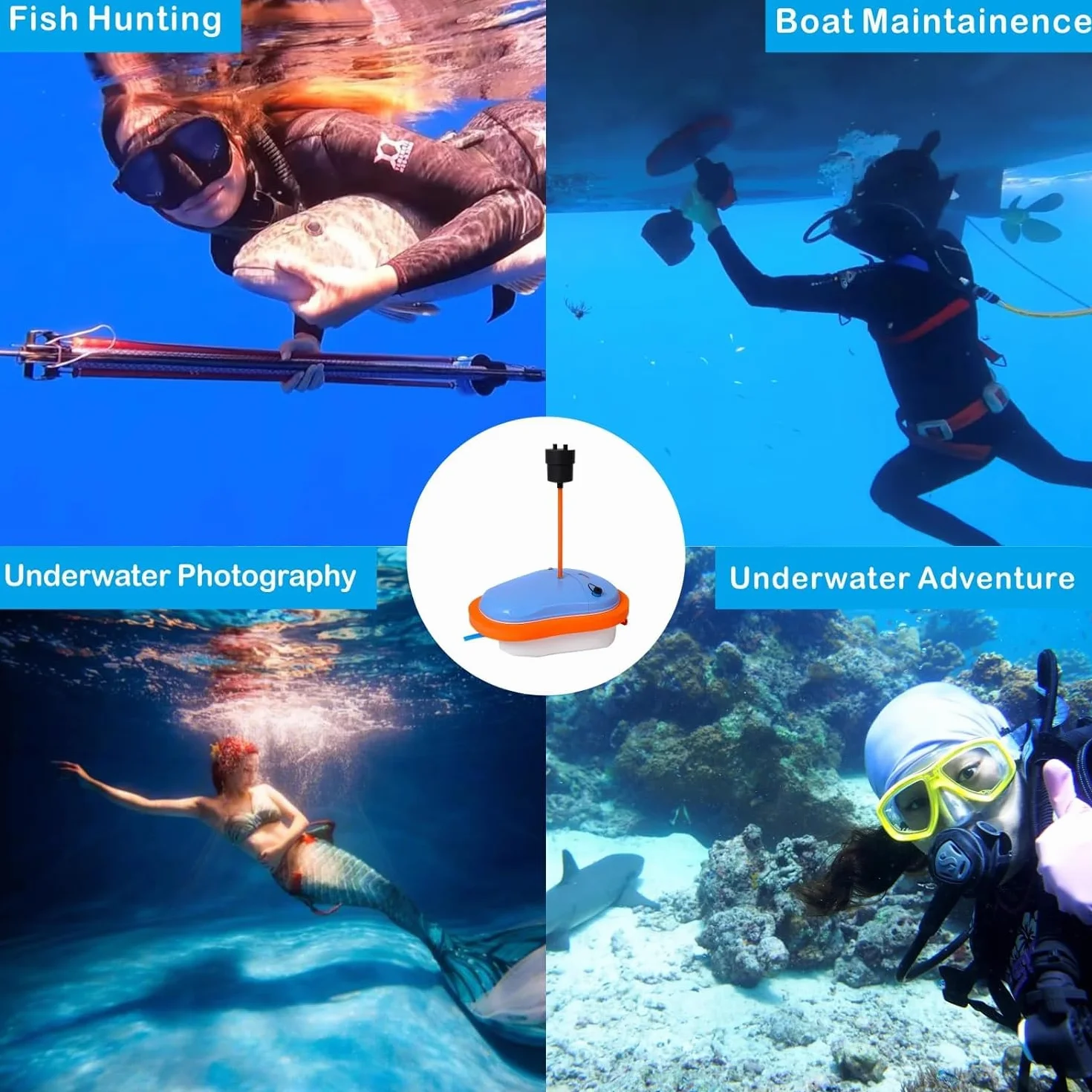 Set di sistema di immersioni subacquee ricaricabile, sistema di immersione senza serbatoio approvato dalla compagnia aerea con tubo, regolatore di respirazione subacquea, batteria