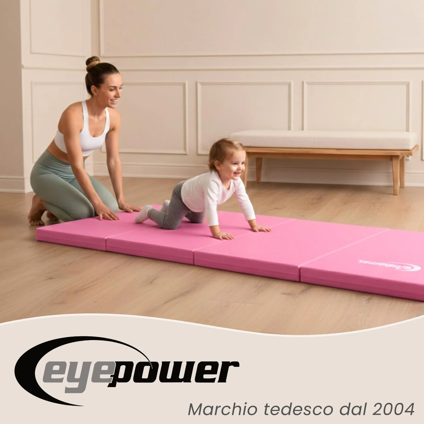 eyepower Tappetino Ginnastica Pieghevole 180x60x5 cm - Materassino Ginnico Spesso - Tappeto per Attività Artistica da Casa - Superficie per Acrobatica Yoga Sport - Tappetini Antiurto per Bambini