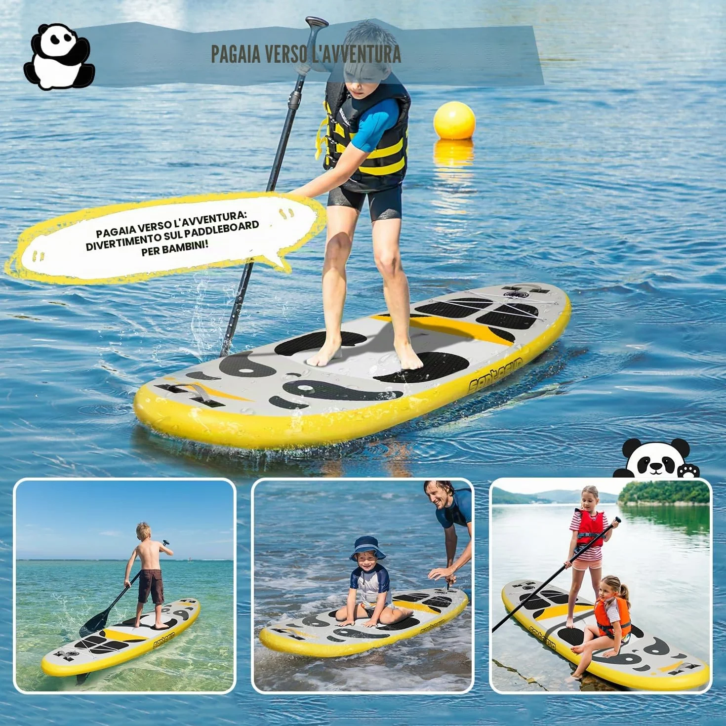 Tavola gonfiabile per bambini 2,4 m con panda antiscivolo pompa a mano
