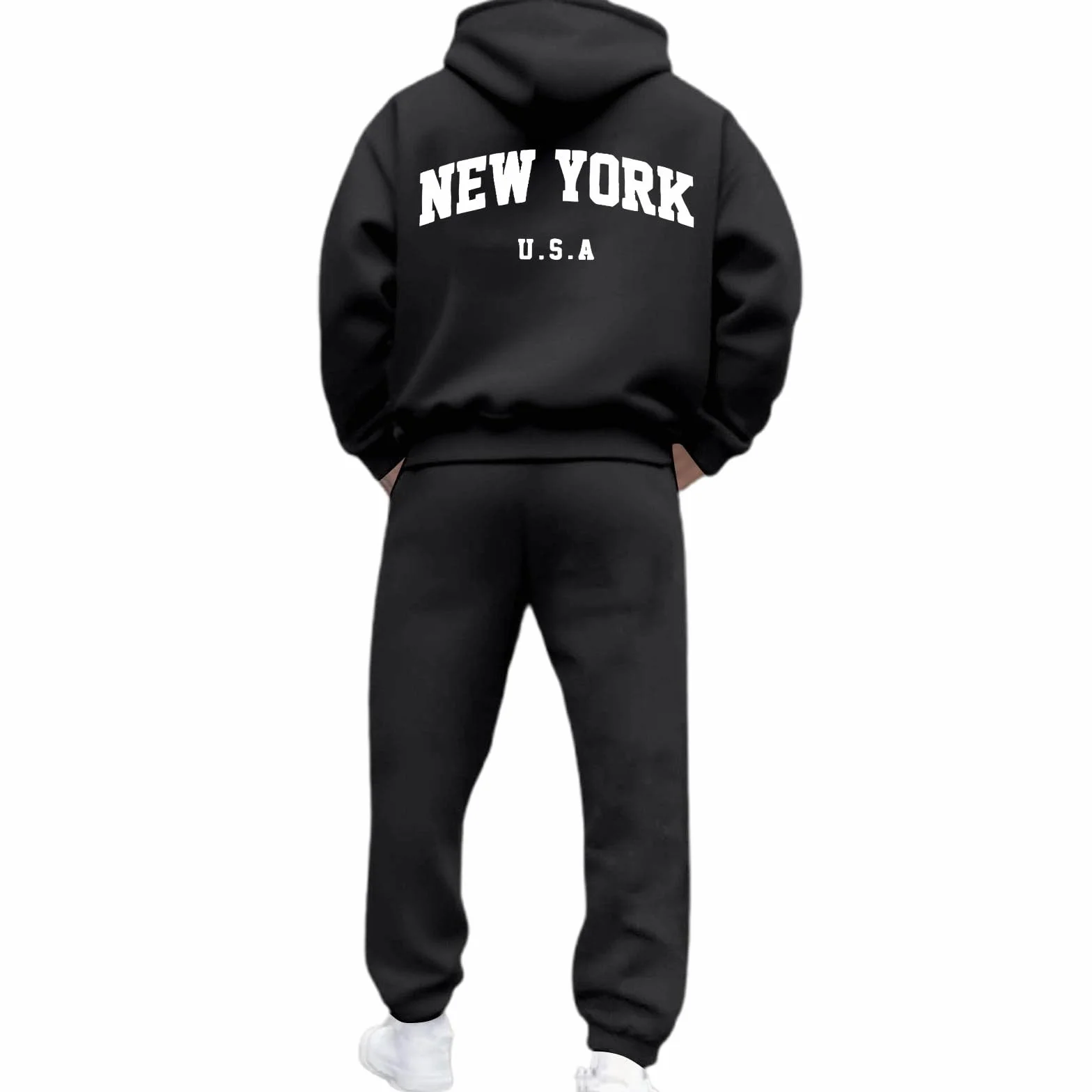 Tuta da jogging uomo 2 pezzi con cappuccio Y2K Hip Hop Fitness