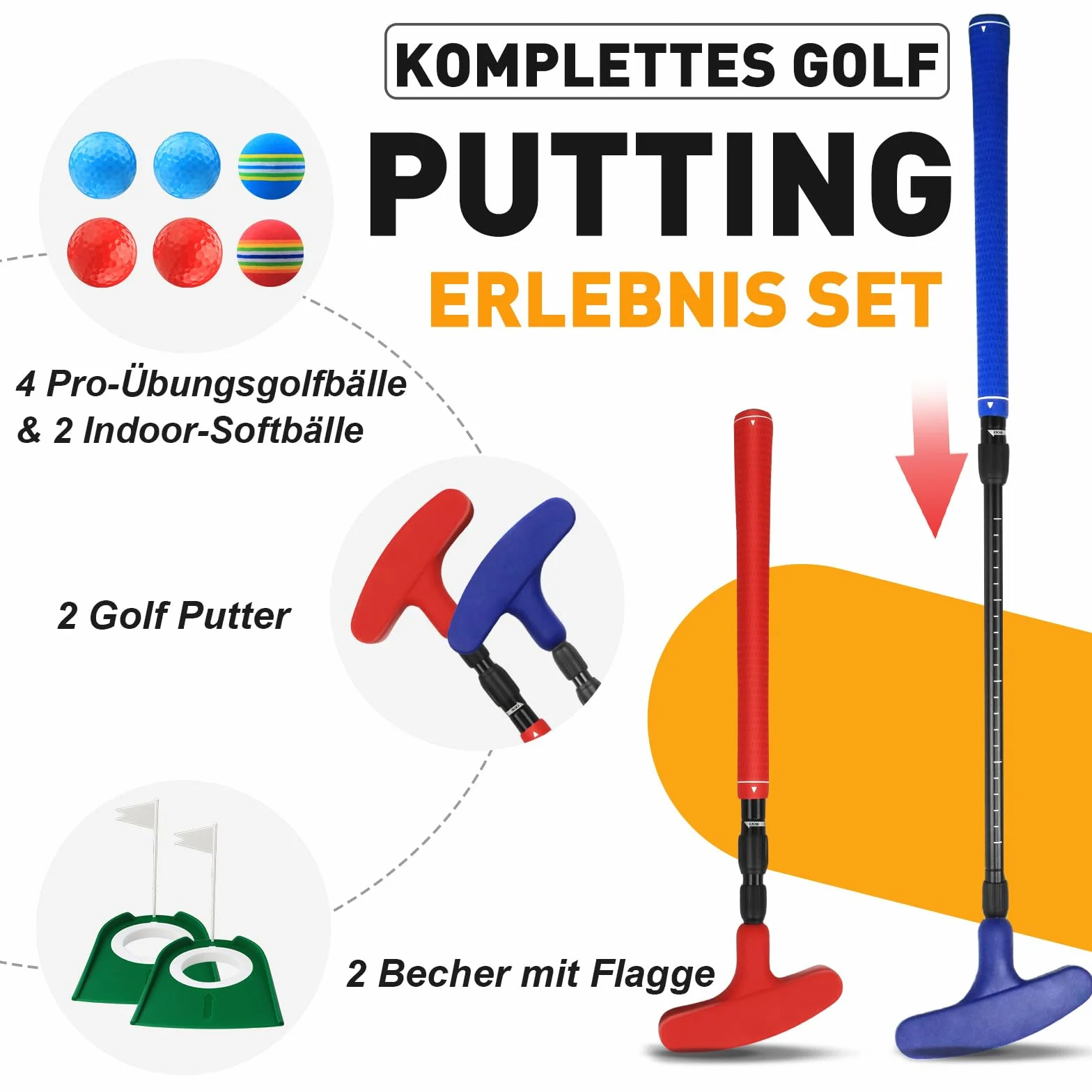 Regulowany zestaw putterów golfowych czerwony niebieski dla dzieci młodzieży