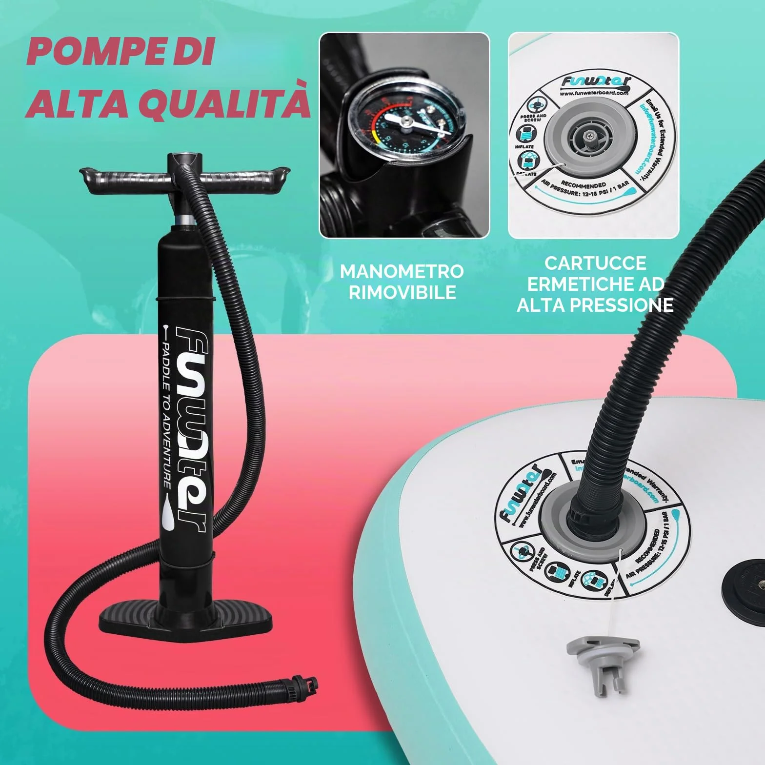 FunWater SUP Tavola Gonfiabile con Pinne, Guinzaglio, Pompa, Pagaia, Zaino per Adulti e Ragazzi