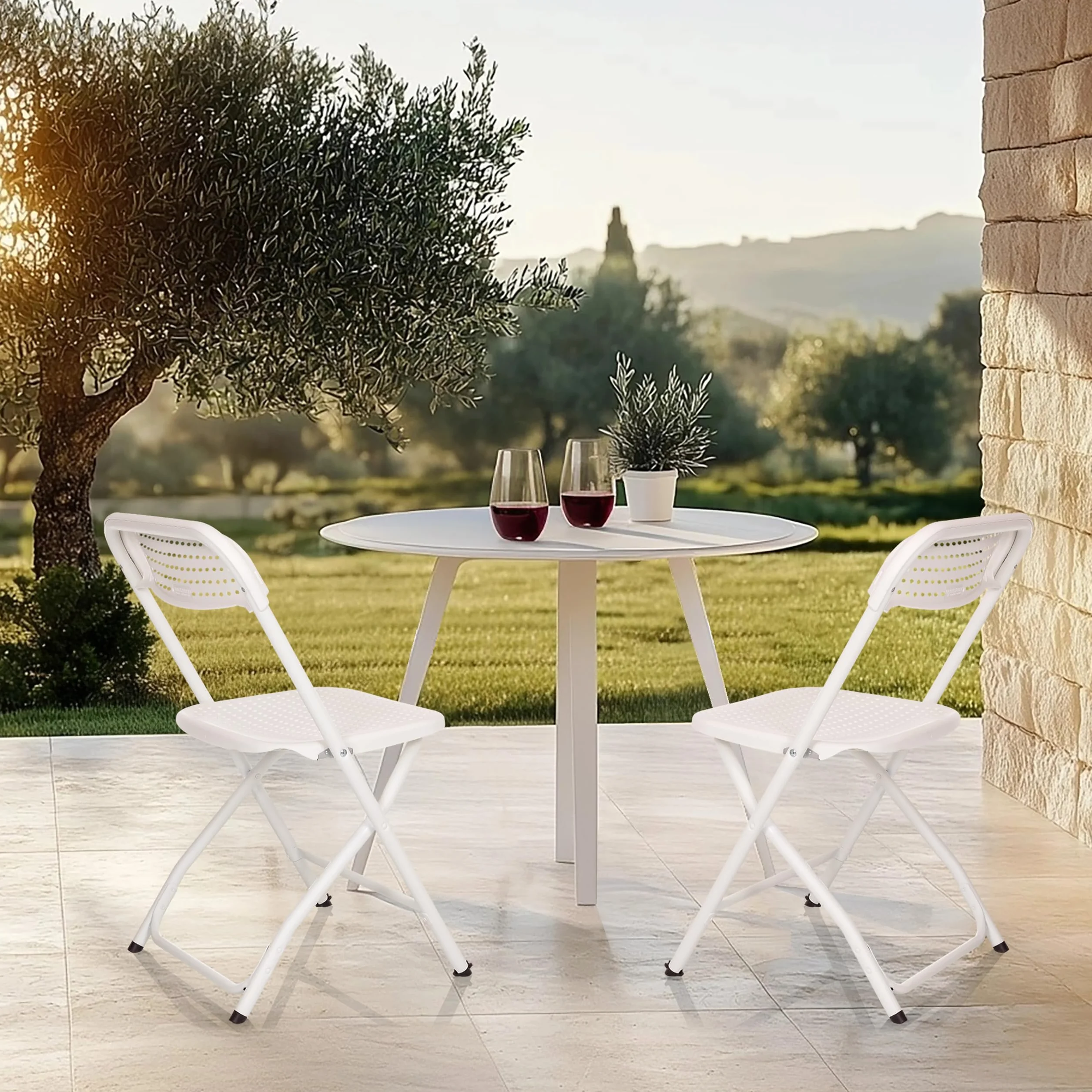 Sedia Pieghevole TUDELA XXL PRO W, Bianca, 250 kg, Plastica, Ideale per Esterno
