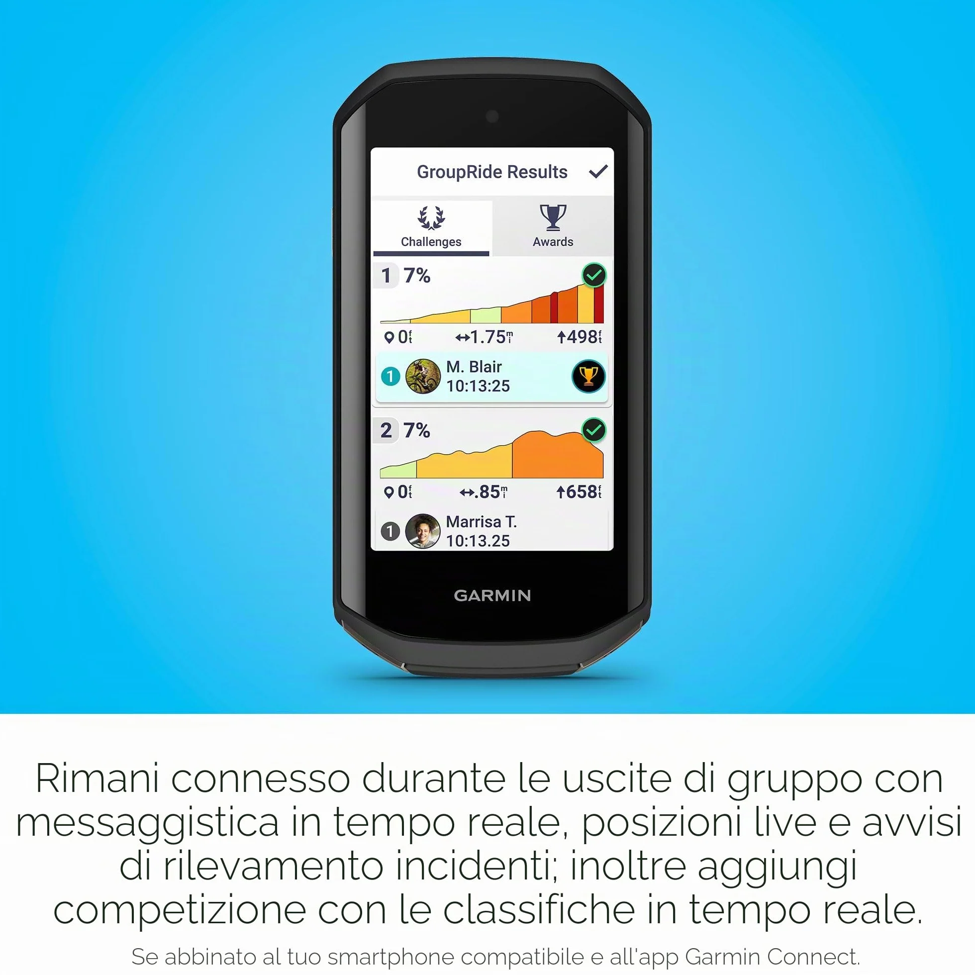 Garmin Edge 1050 Computer da ciclismo touch screen altoparlante integrato funzioni di allenamento e guida di gruppo avvisi di pericolo stradale