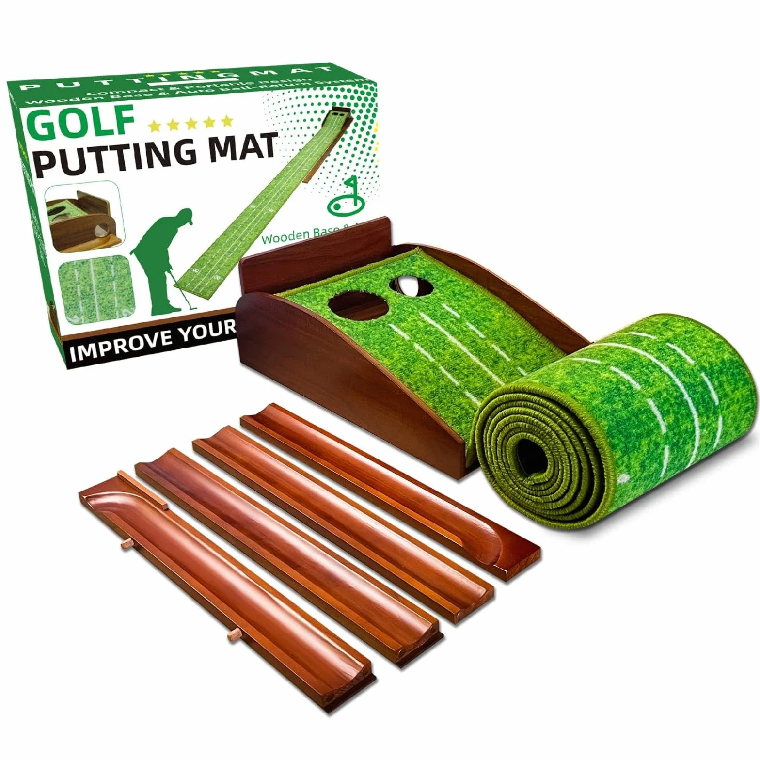 CRESTGOLF Golf Putting Trainer 2,9 x 0,45 m tappeto erboso con pista di ritorno automatica