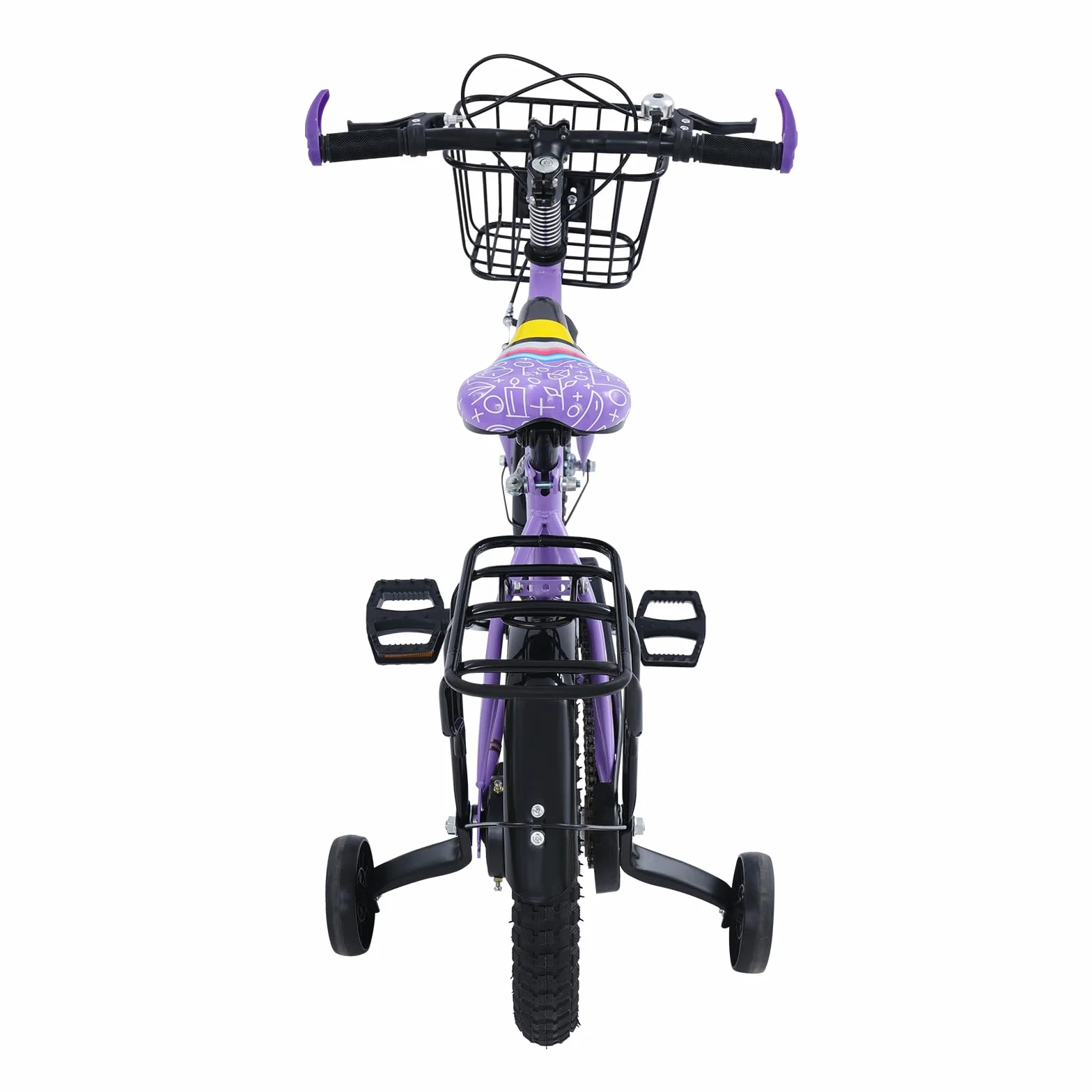 Bicicletta per bambini 14 pollici con stabilizzatore e cestello viola fino a 50 kg 3-6 anni