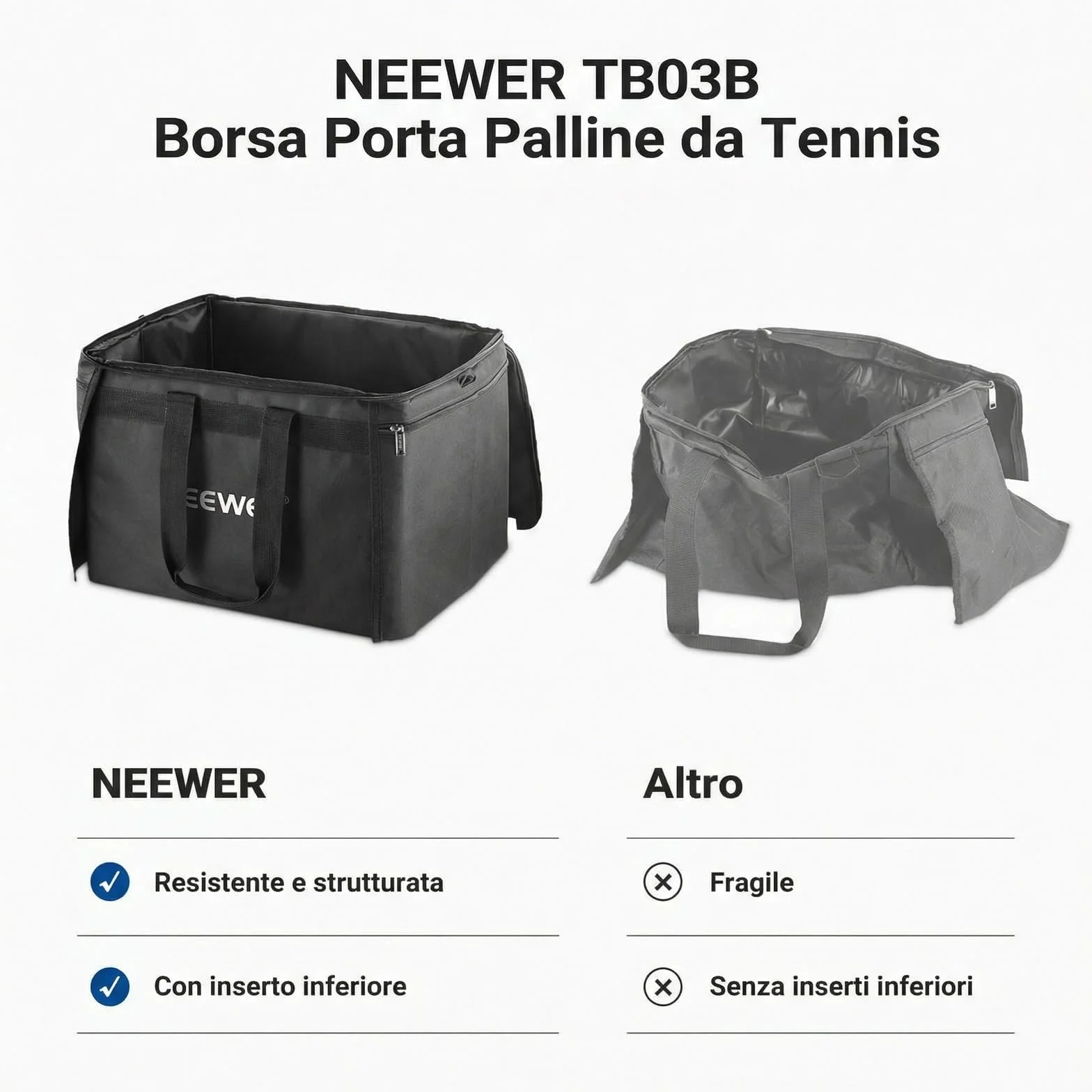 NEEWER TB03B Borsa Porta Palline Tennis Pieghevole in Poliestere con Tasche Laterali, Max 120 Palline