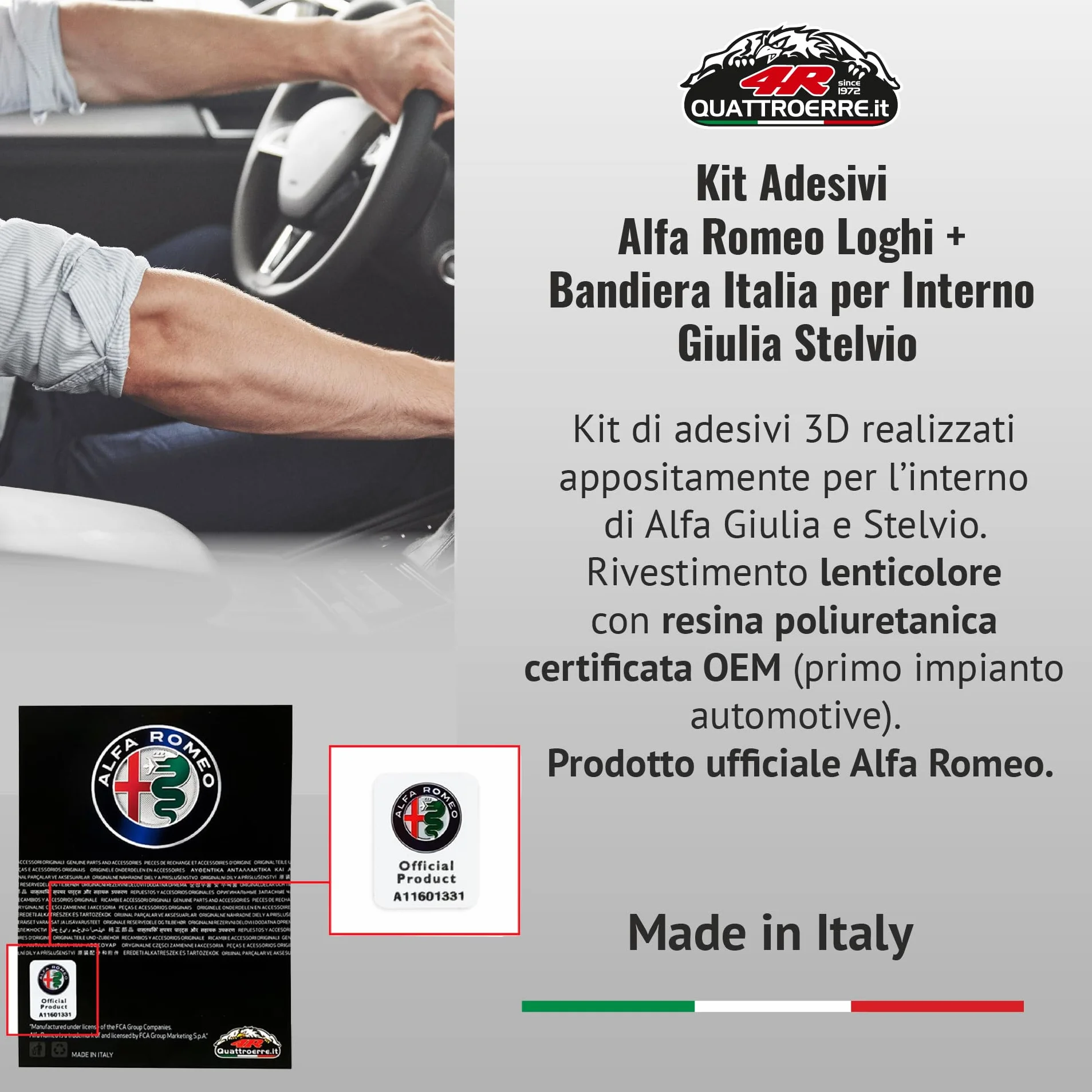 Kit Stemmi Adesivi 3D per Alfa Romeo Stelvio Giulia OEM 2 Adesivi Tricolore 3 Logo Prodotto Ufficiale