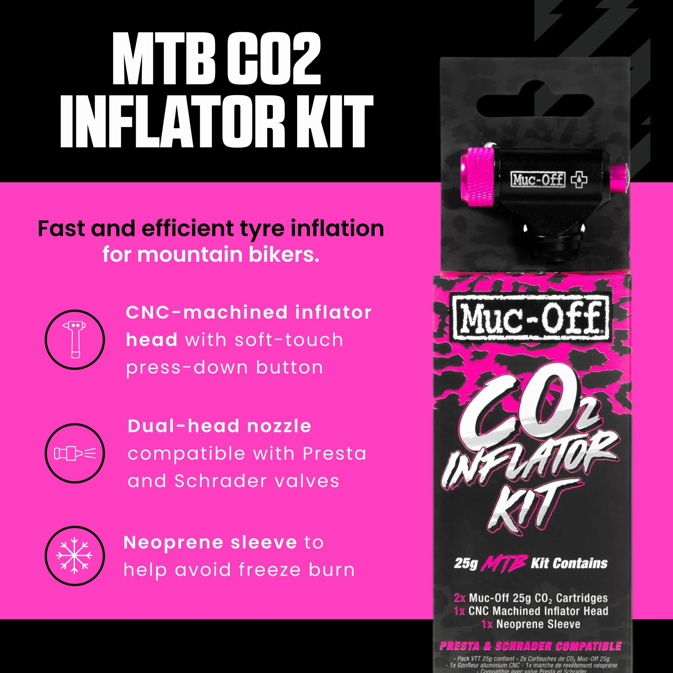Muc Off Co2 Inflator Kit MTB 2x 25g Co2 Kartusche Neoprenhülle