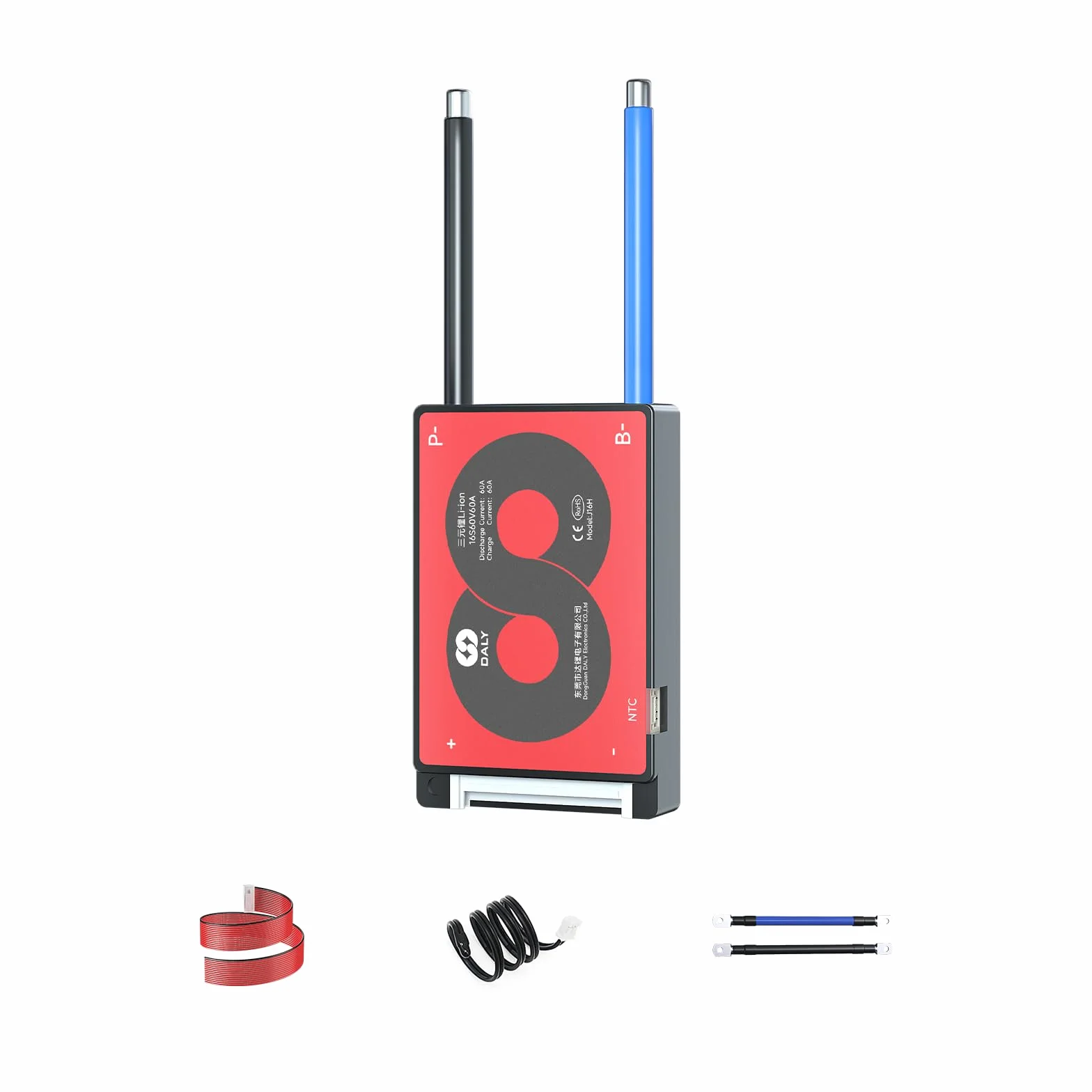 DALY 3S-24S BMS da 15A a 200A Scheda di protezione con filo di bilanciamento e sensore di temperatura per pacco batteria al litio (Li-ion 16S 60V, 60A)