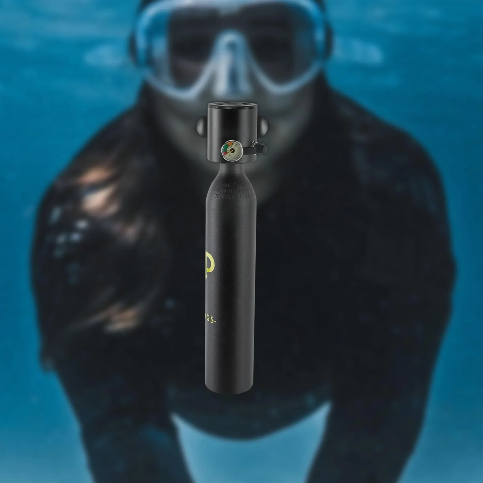 Mini Bombola di Ossigeno 0,5L Portatile per Immersioni con Misuratore di Pressione Impermeabile Illuminato 15-20 Minuti