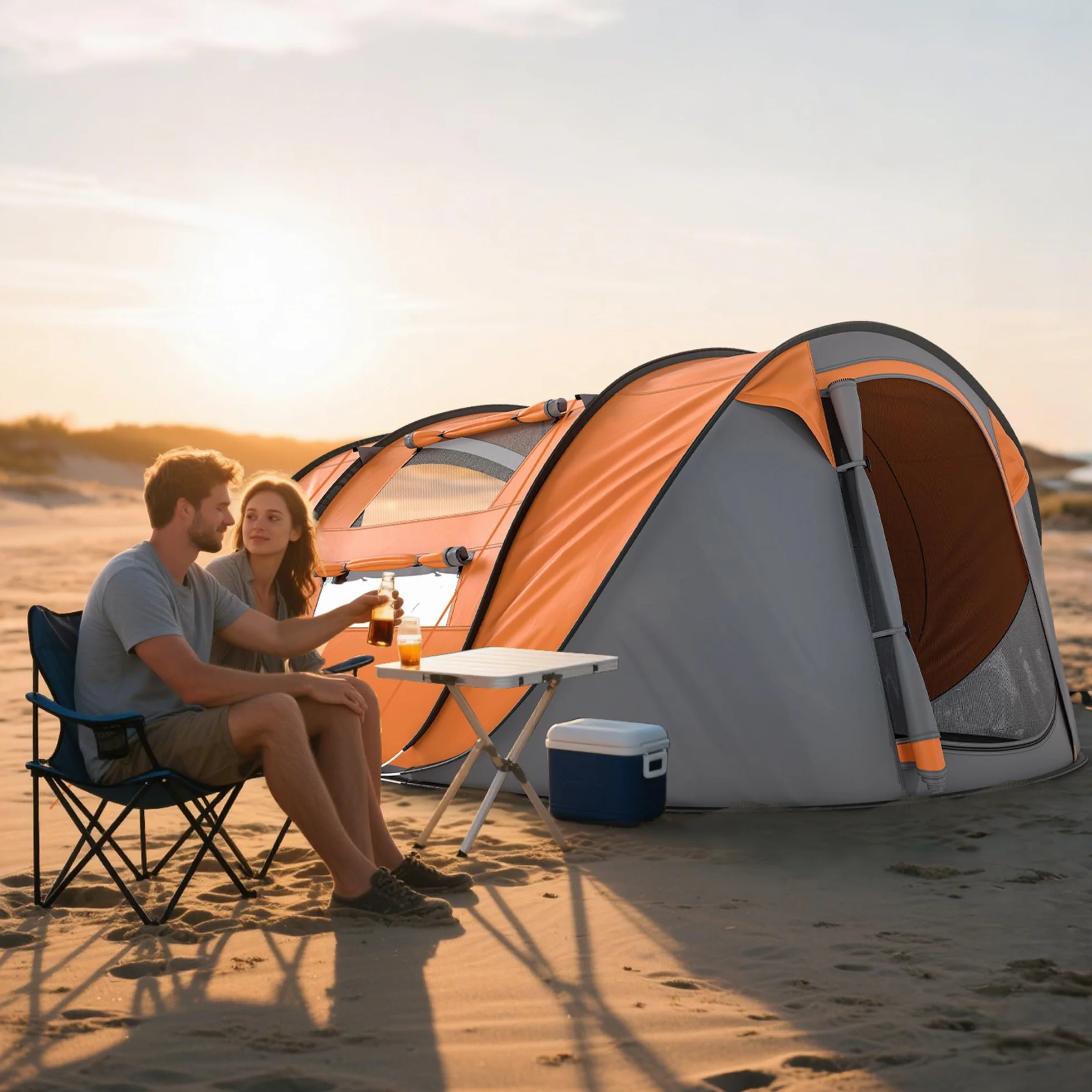 Outsunny Tenda da Campeggio Pop Up 4 Persone 2000mm Anti UV 20+ 263.5x220x123 cm Arancione