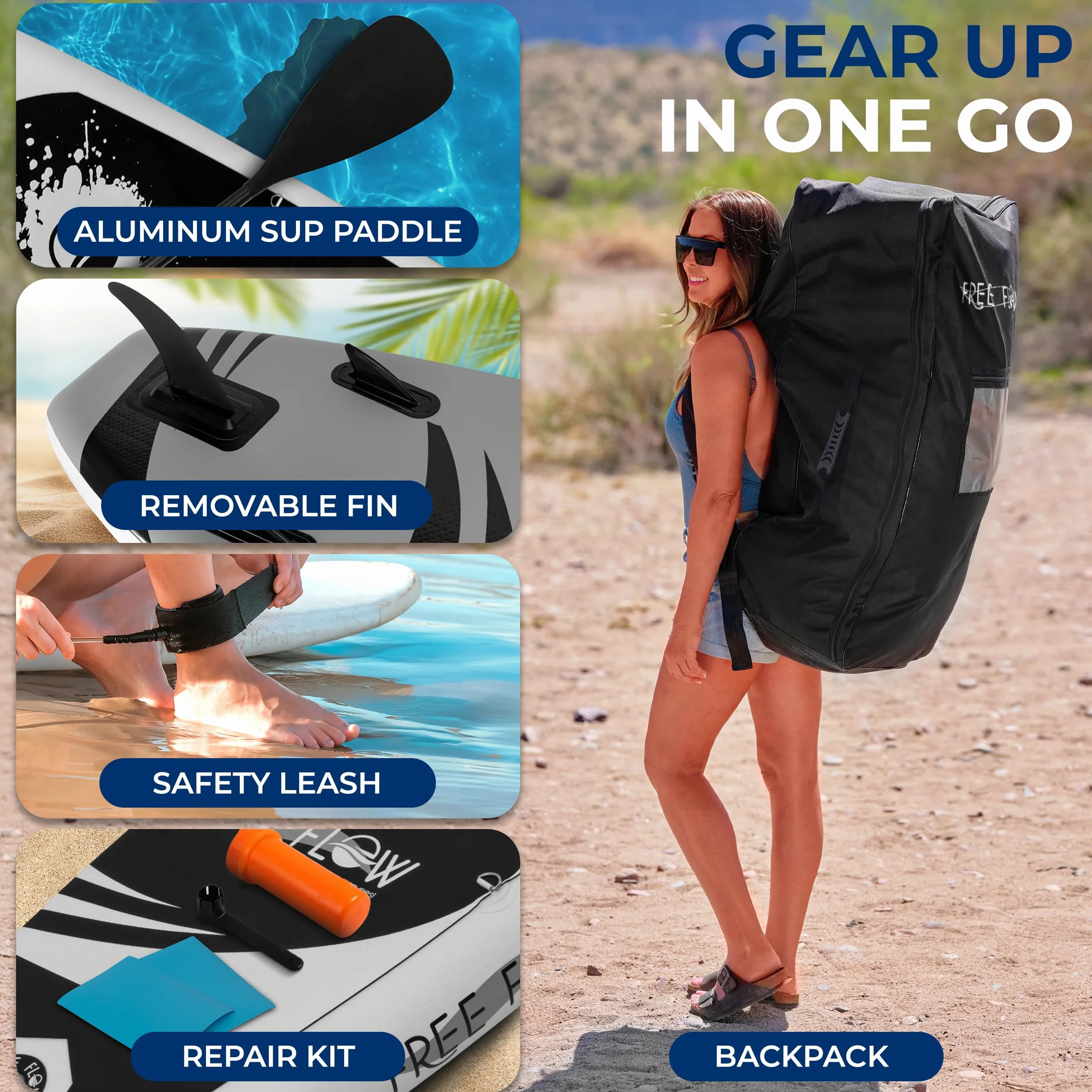SereneLife Stand up Paddle Board Gonfiabile - Pagaia SUP Antiscivolo, Pompa, Cordino di Sicurezza e Accessori Giovani