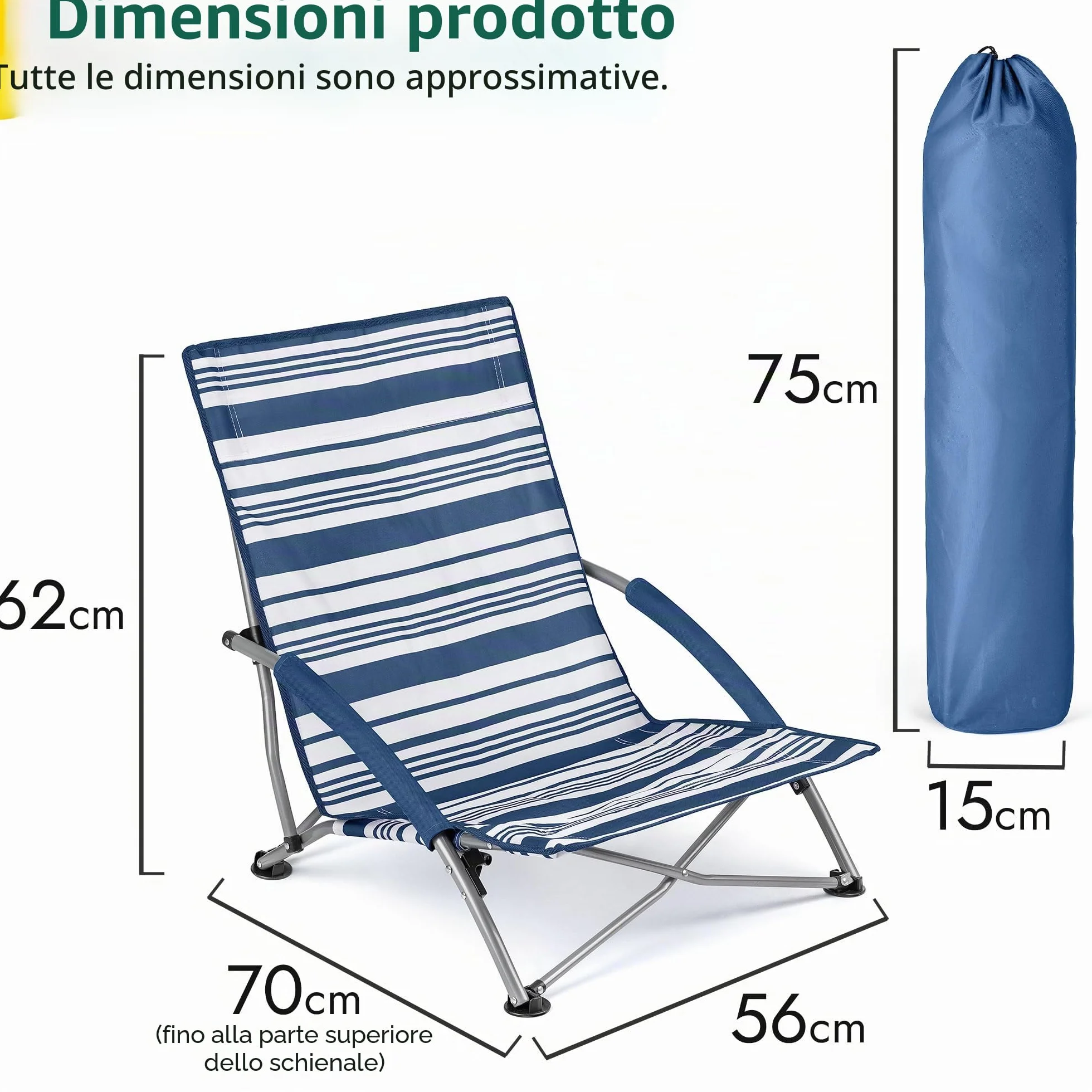 Sdraietta da Spiaggia Bassa Pieghevole Portatile con Piedini Anti Affondamento e Custodia