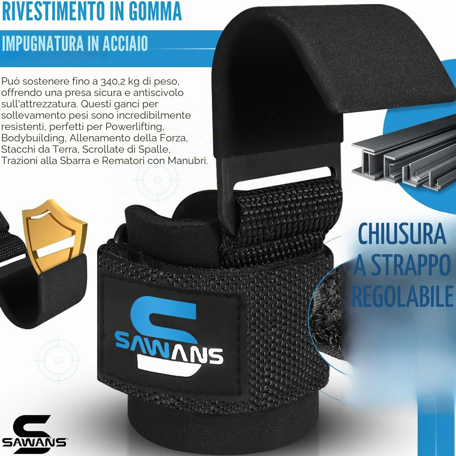Supporto per il polso con chiusura a strappo per sollevamento pesi
