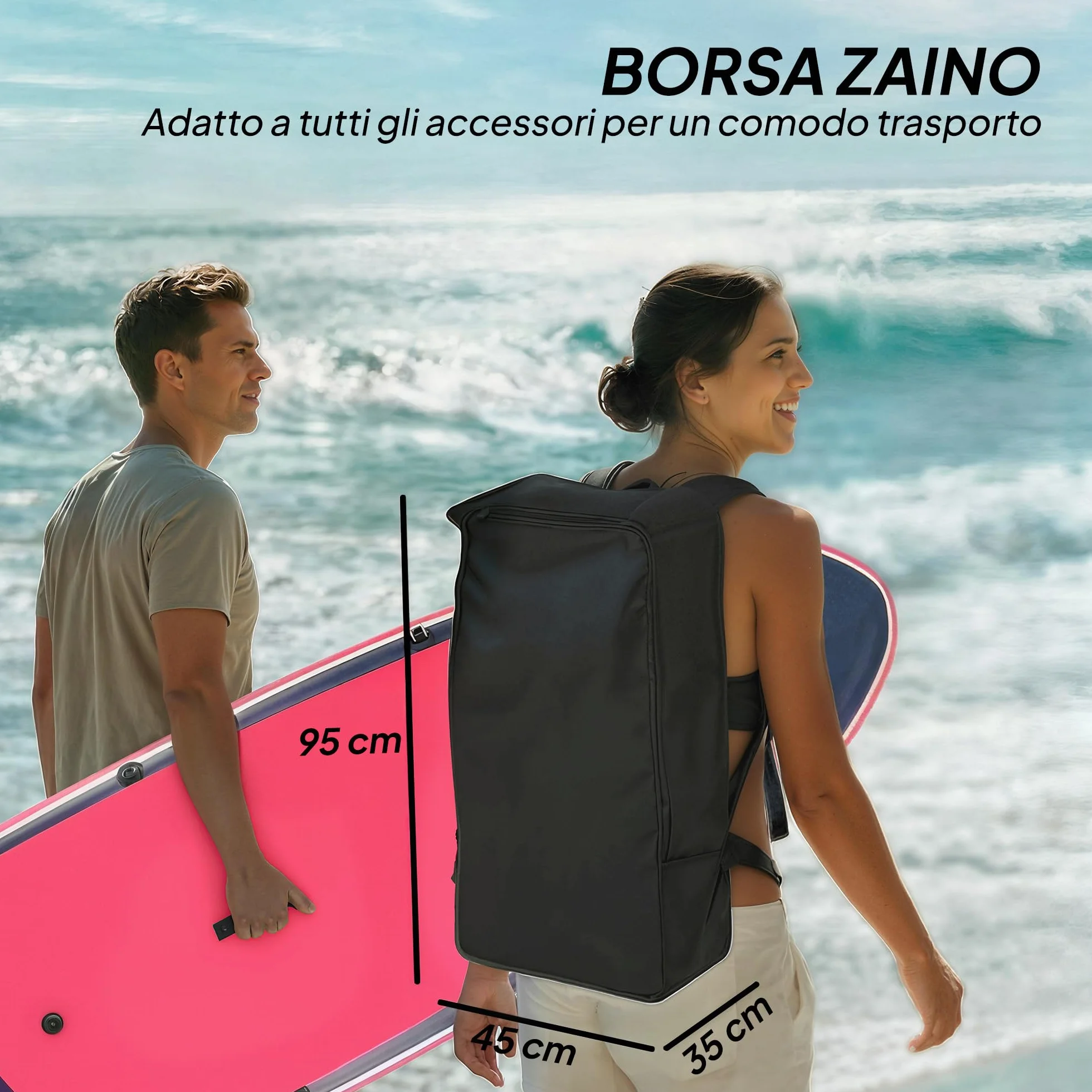 Outsunny Tavola Sup Gonfiabile Adulti, 335 cm Extra-Lunga Stand Up Paddle Board con Sedile, Pagaia Convertibile, Ponte Antiscivolo, Zaino, Pompa, 3 Pinne, Custodia Telefono Impermeabile, Carico 180kg