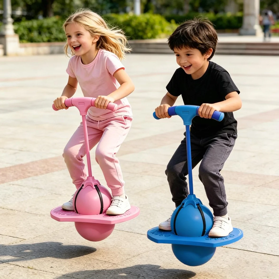 Pallone Salterino Balance Pogo Ball con Maniglia per Interni ed Esterni Rosa