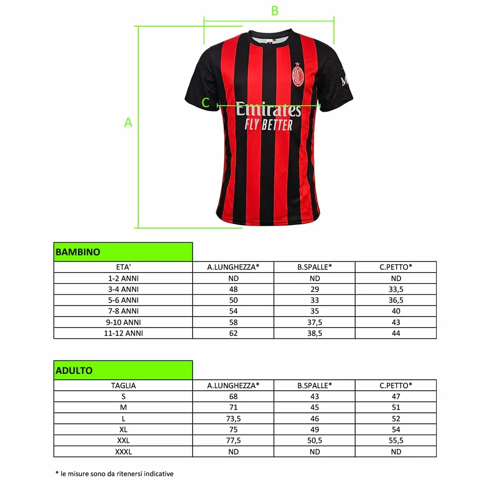 AC Milan Maglia Replica Personalizzabile 100% Poliestere Taglie 4Y-XXL