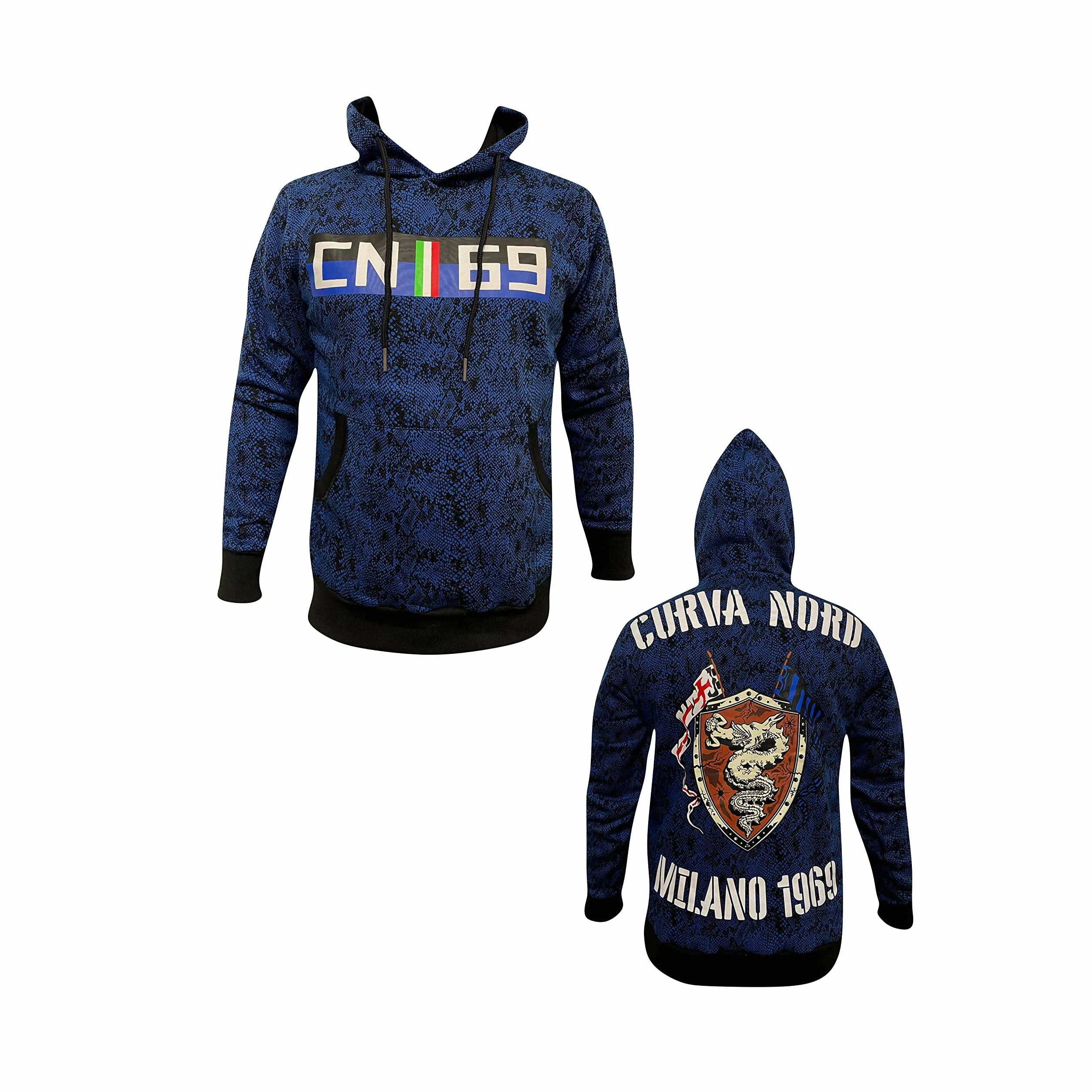 MAESTRI DEL CALCIO Felpa Inter Cappuccio Logo Nera Curva Nord Ufficiale Adulto