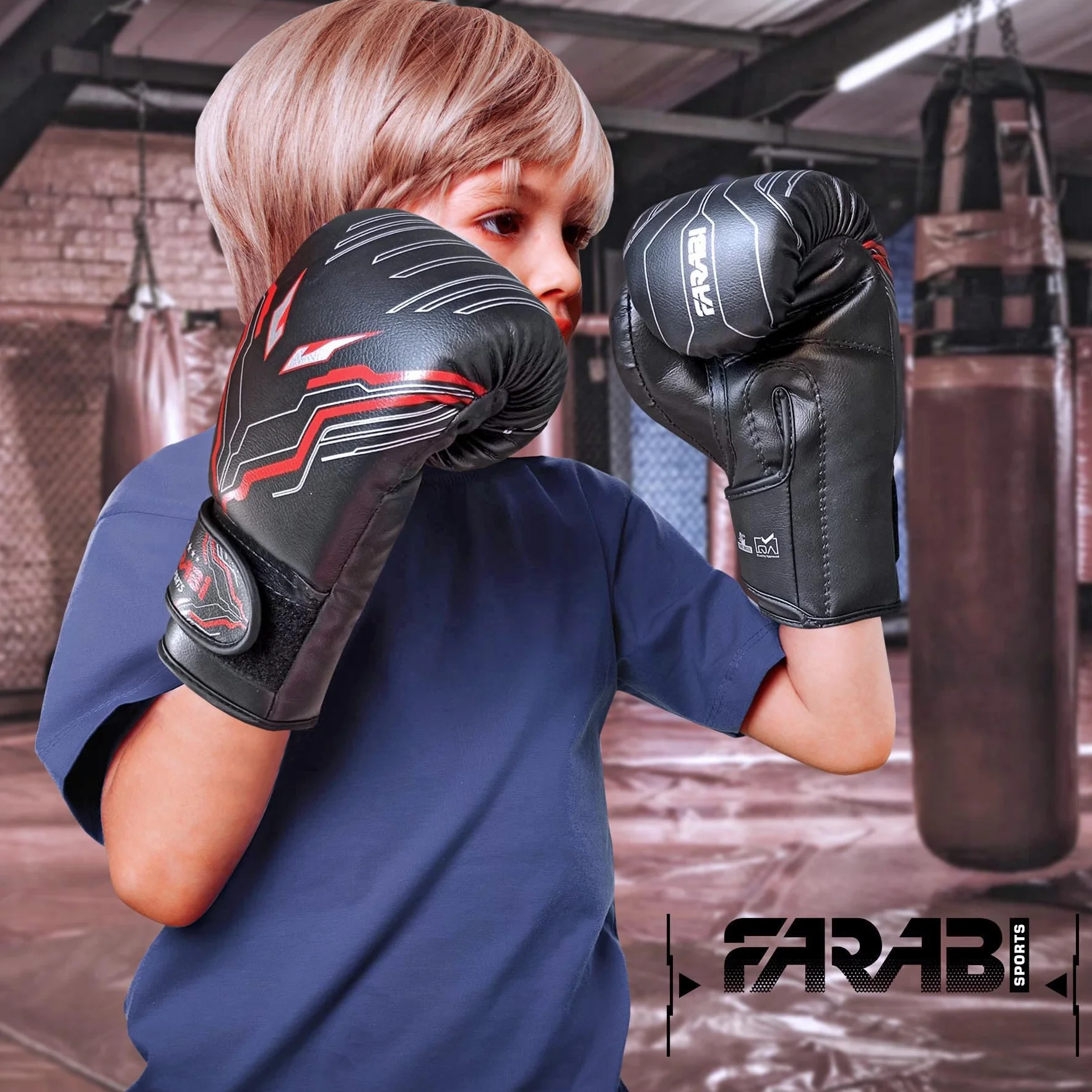 Farabi Sports guantoni boxe bambini Junior 6-oz per MMA, Muay Thai e sacco da boxe 5-10 anni
