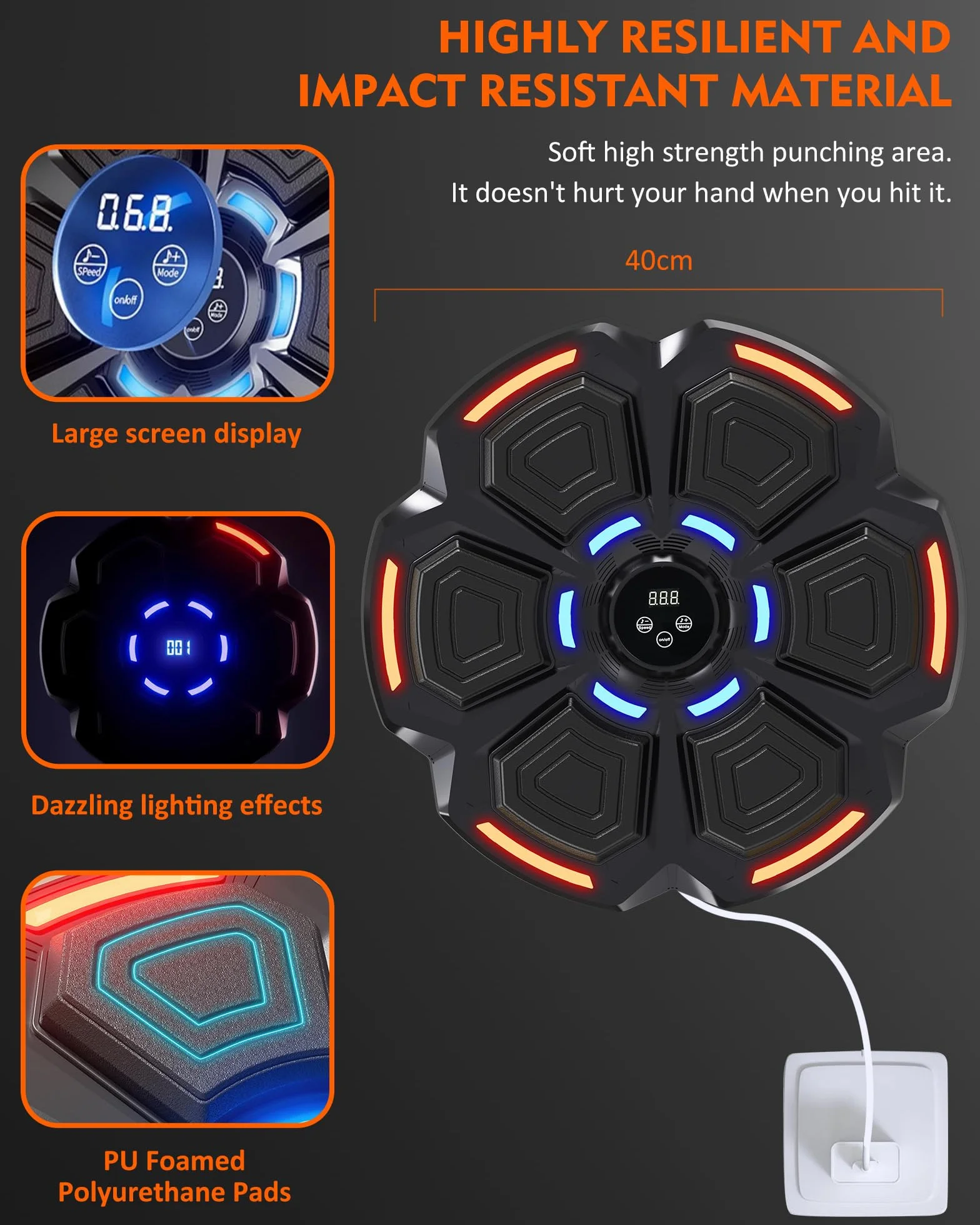 snawowo Music Boxing Machine Adulti - 9 modalità di velocità Macchina da Box Musicale Pugile con Guanti da Boxe - LED Parete Tira Pugni con Musica - Bluetooth Boxe Allenamento per Casa
