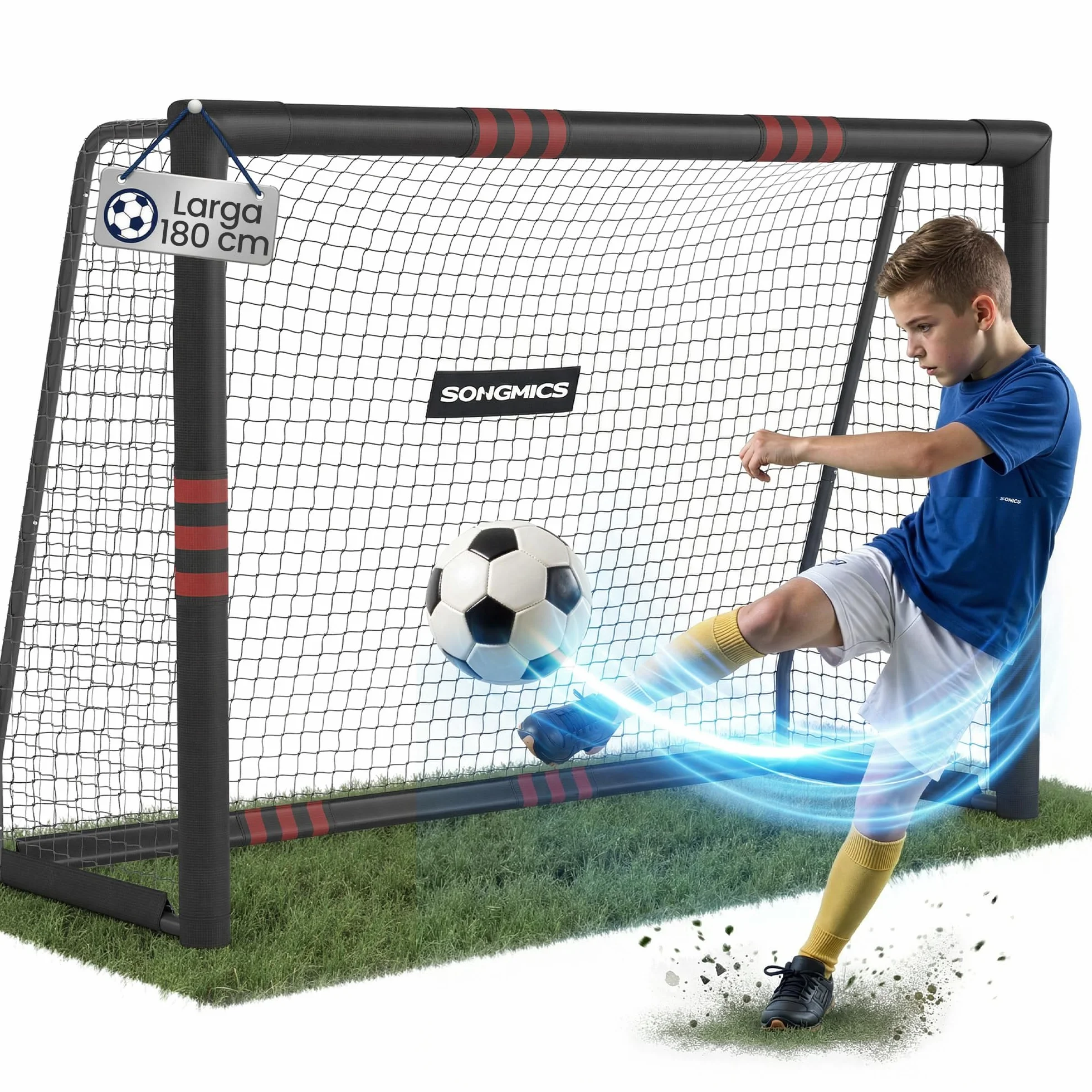 SONGMICS Porta da Calcio Acciaio Rete PE Esterni Giardino Spiaggia Rivestita Gommapiuma