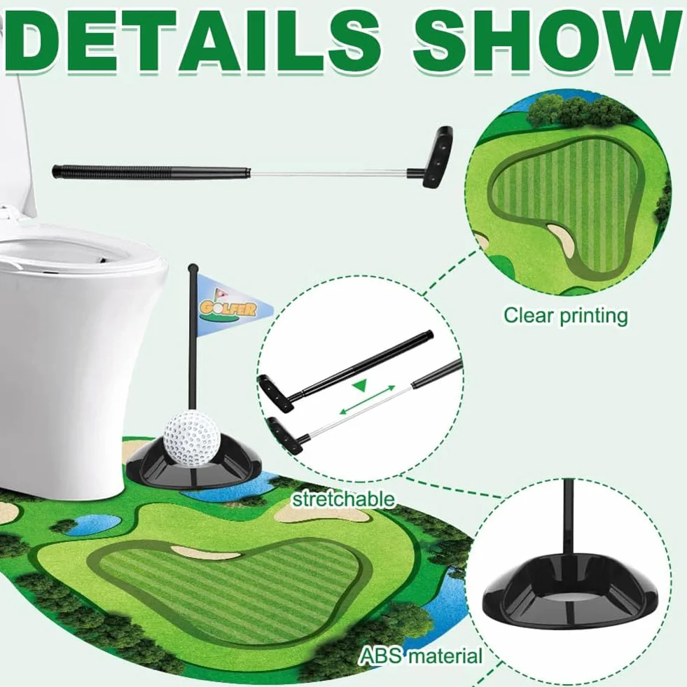 Set di Giochi da Golf per WC, Mini Golf in Bagno con Tappetino da Putting - 7 Pezzi