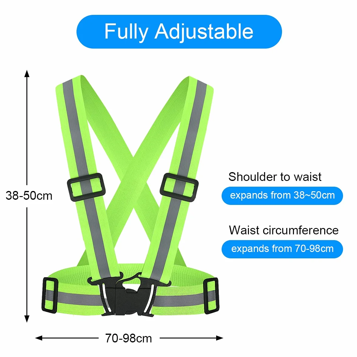 Regolabile Gilet Riflettente ad Alta Visibilità, Bretelle Catarifrangenti per Ciclismo Corsa Attività all'aperto