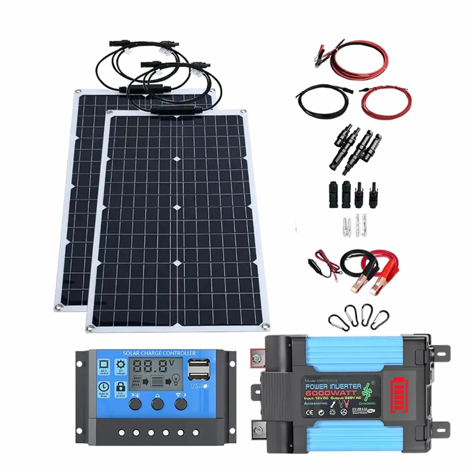 Kit solare da 6000 W: pannelli solari flessibili + inverter intelligente da 12 V e doppio voltaggio (110 V/220 V) – Pronto for casa/campeggio(220V 6000W kit)