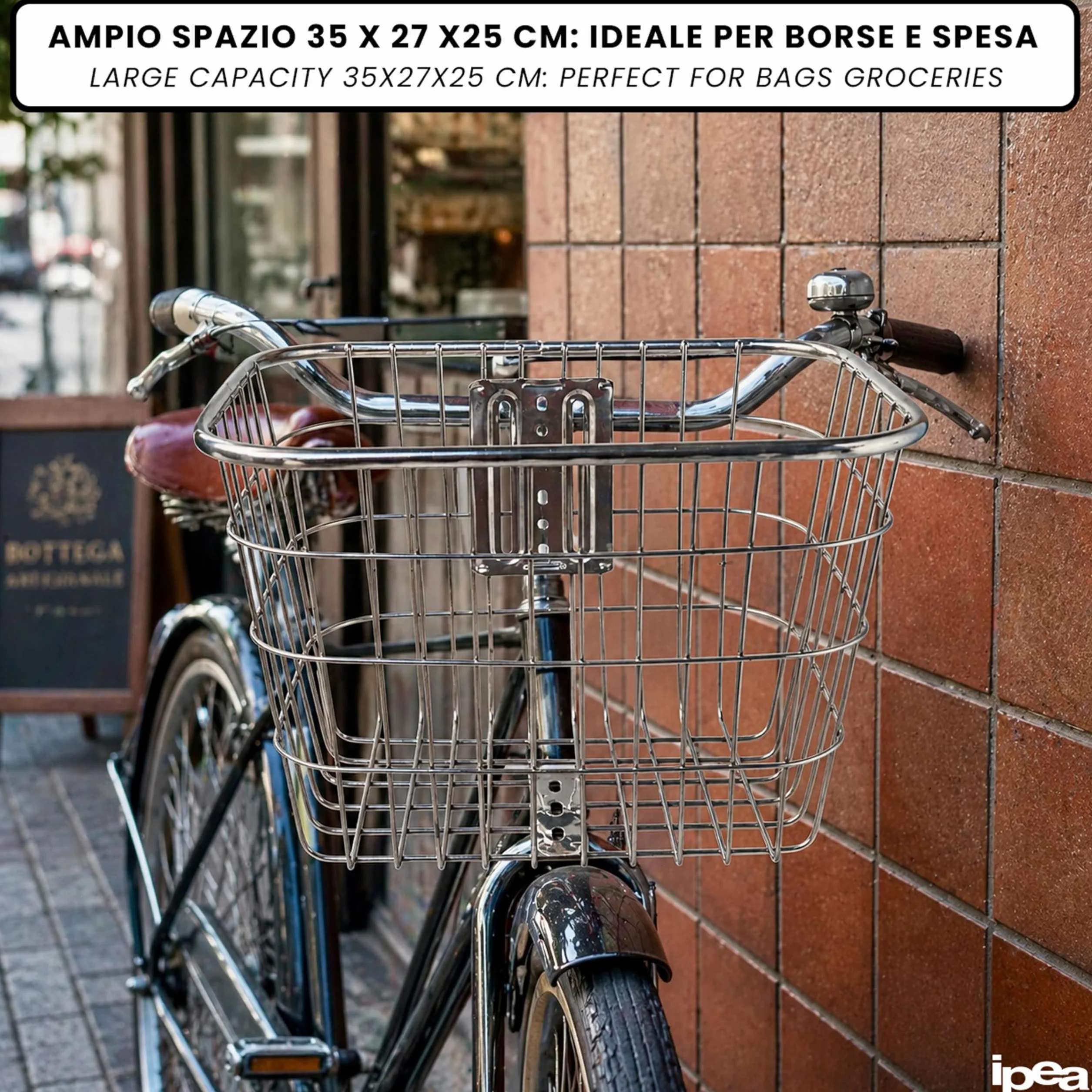 Cestino Bicicletta Anteriore in Metallo 35x27x24 cm Antiruggine IPEA