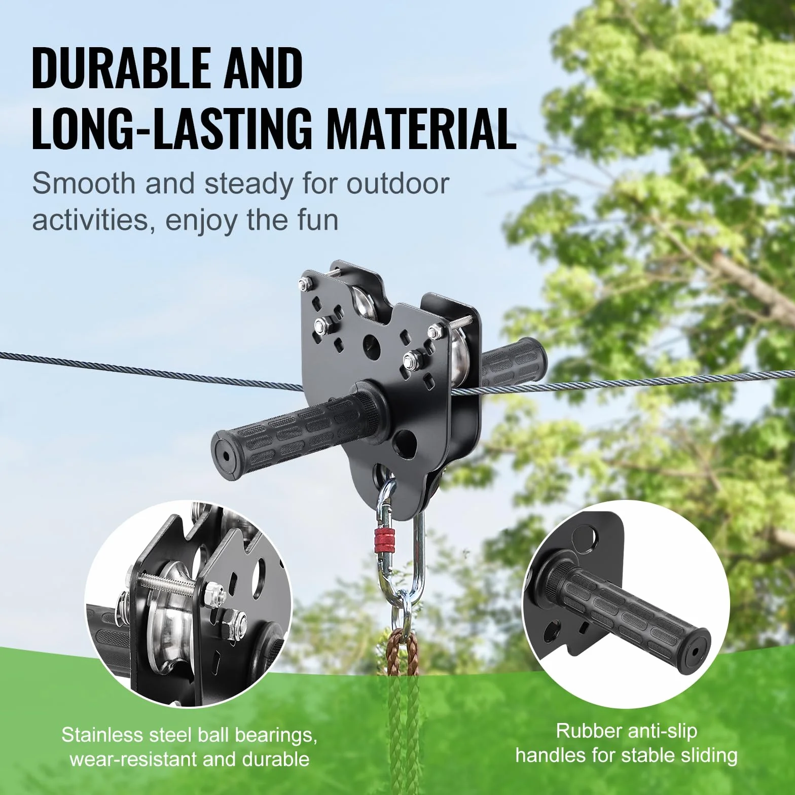 VEVOR Kit Teleferica Zipline 24,38 m Giardino Cortile Parco Corda Scivolo Corrimano Seduta Carico Max 149 kg