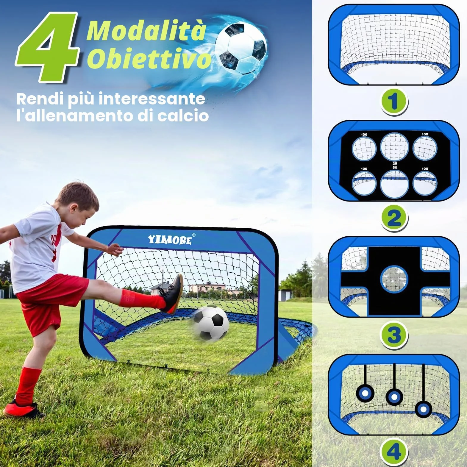 YIMORE Porta da Calcio per Bambini 120x80x80cm con Borsa a Mano 4 Modalità Interno Esterno
