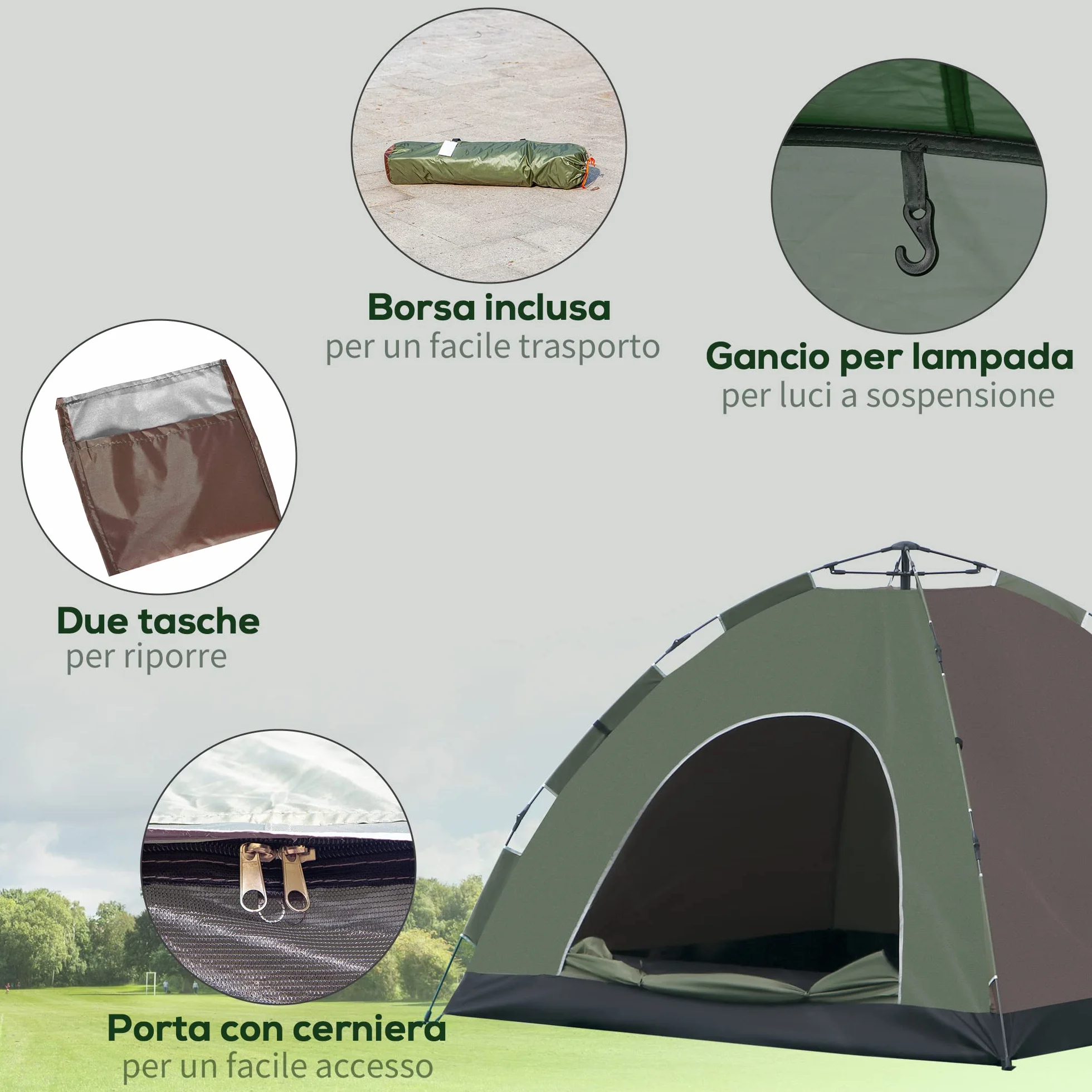Outsunny Tenda da Spiaggia Pop-Up 4 Posti Protezione UV 210x210x135 cm